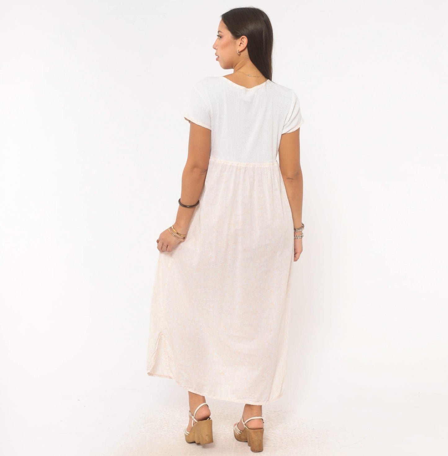 90s Victoria's Secret Floral Maxi Dress White Cotton Empire Waist Small S