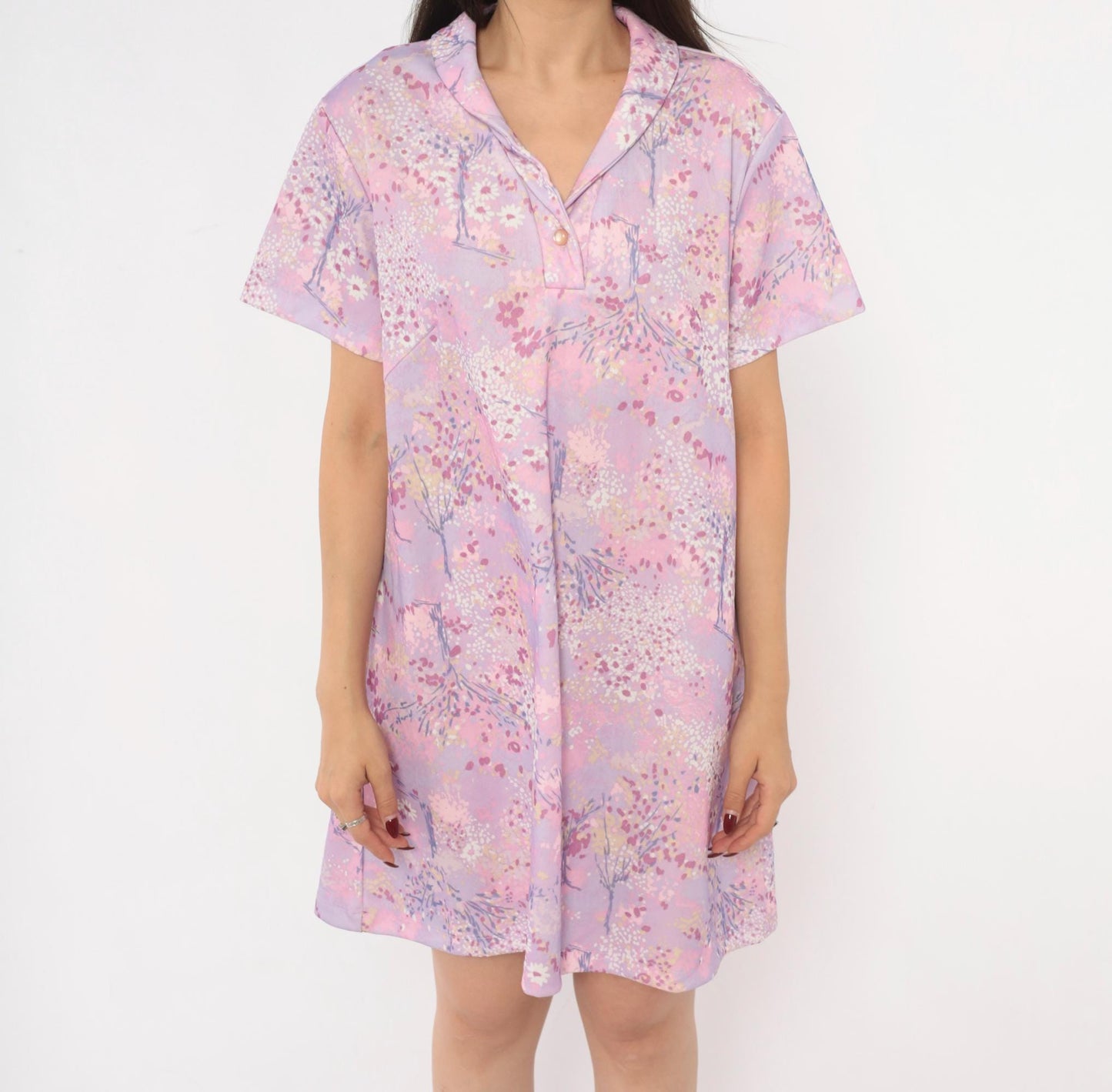 70s Lady Blair Floral Shift Dress Pink Lavender Watercolor Mini Extra Large