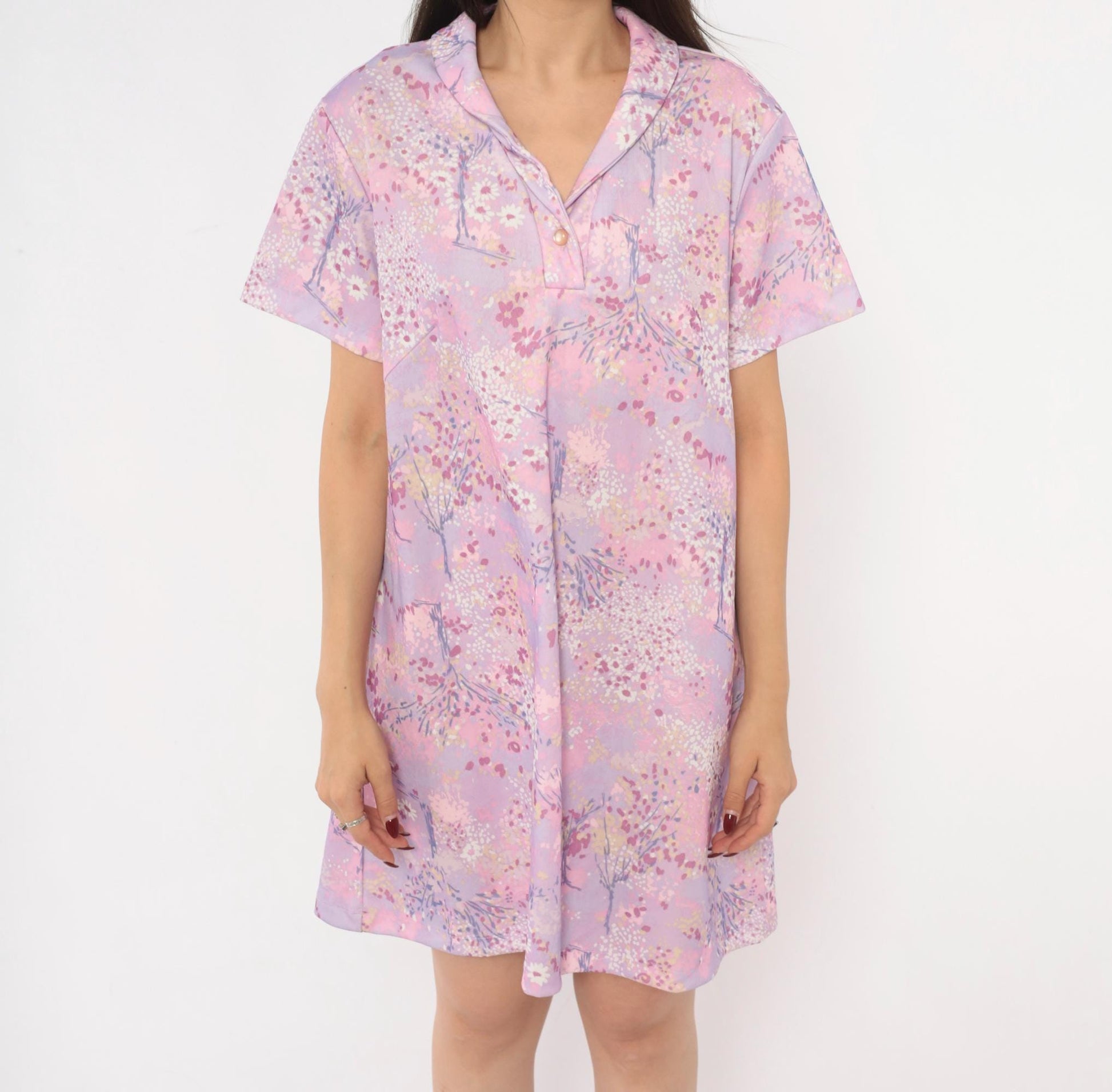 70s Lady Blair Floral Shift Dress Pink Lavender Watercolor Mini Extra Large