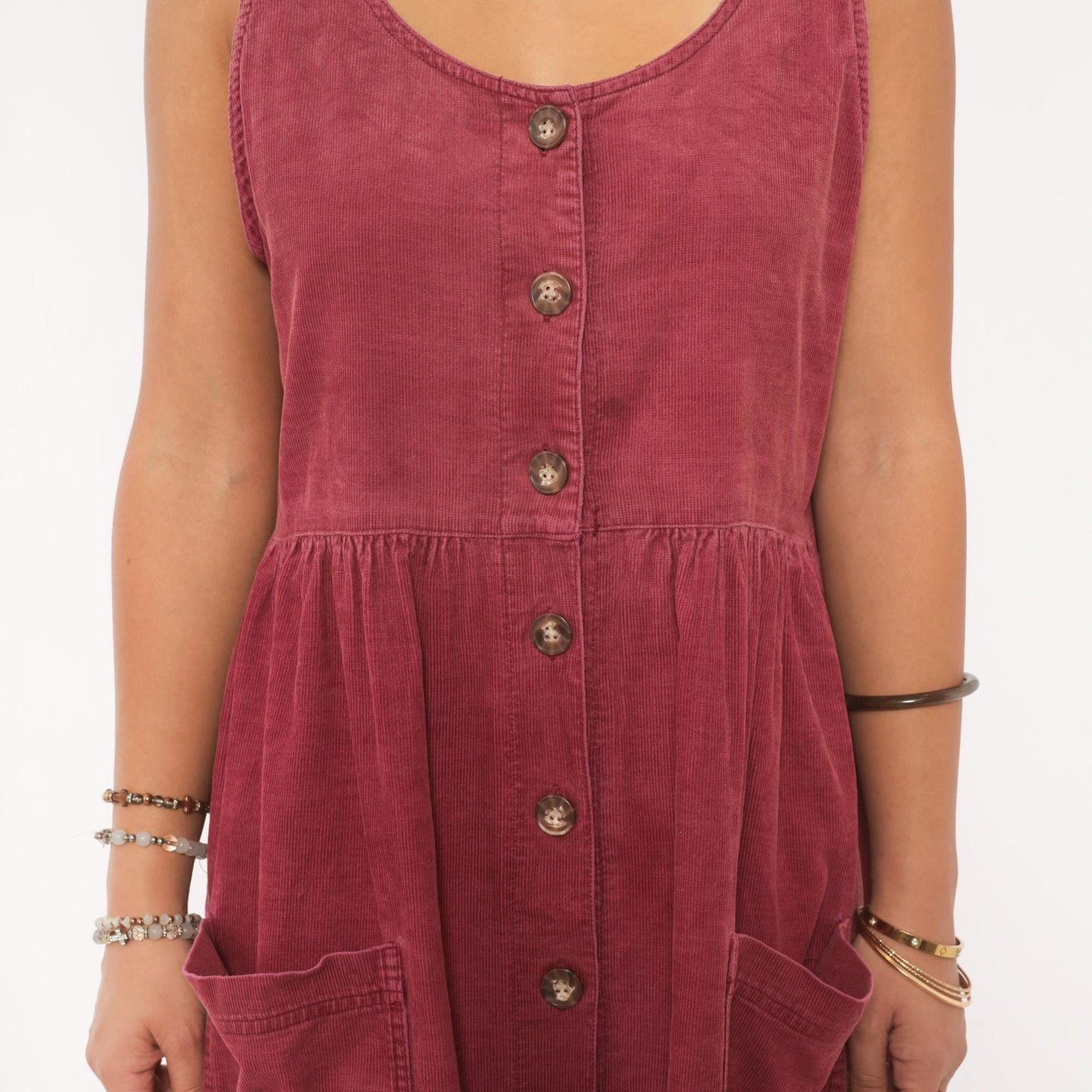 90s J.G. Hook Mauve Corduroy Jumper Dress Button Front Midi Medium M