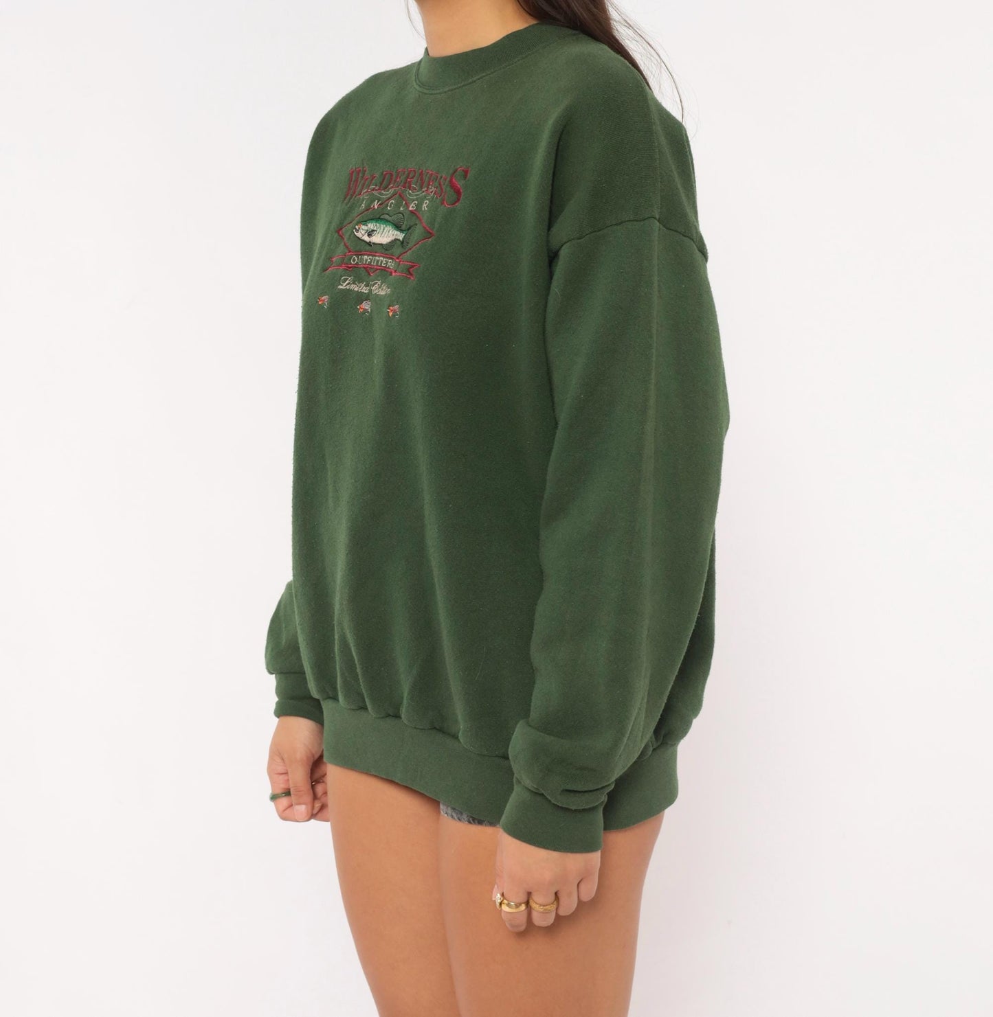 90s Tultex Wilderness Angler Embroidered Fish Sweatshirt Olive Green Large L