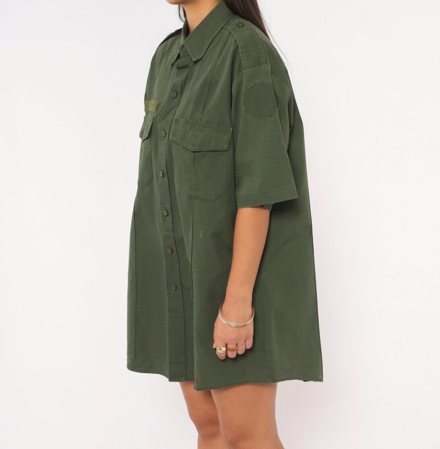 90s Camco Military Shirt Olive Green Button-Up Utility Epaulette Extra Large
