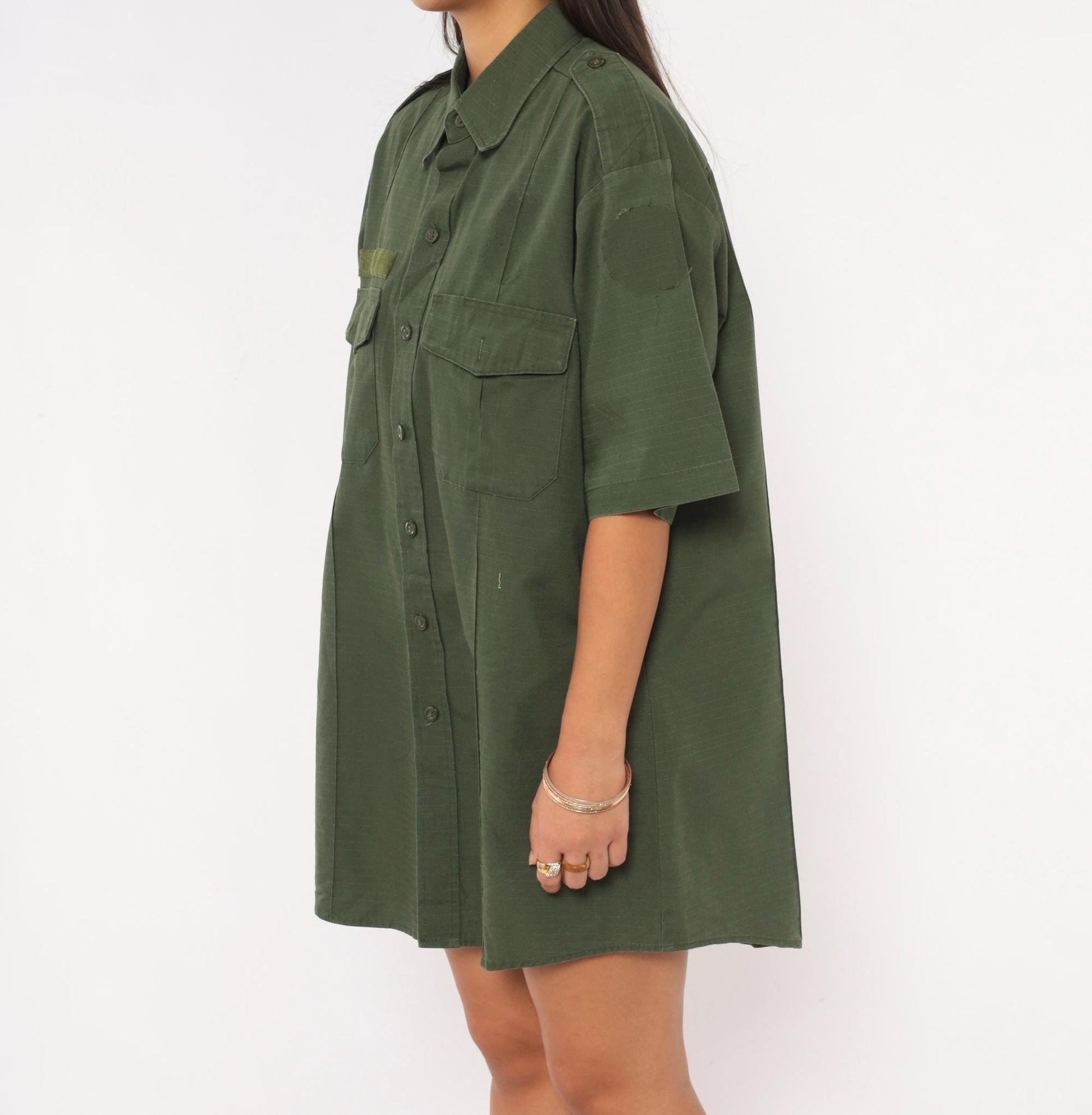 90s Camco Military Shirt Olive Green Button-Up Utility Epaulette Extra Large