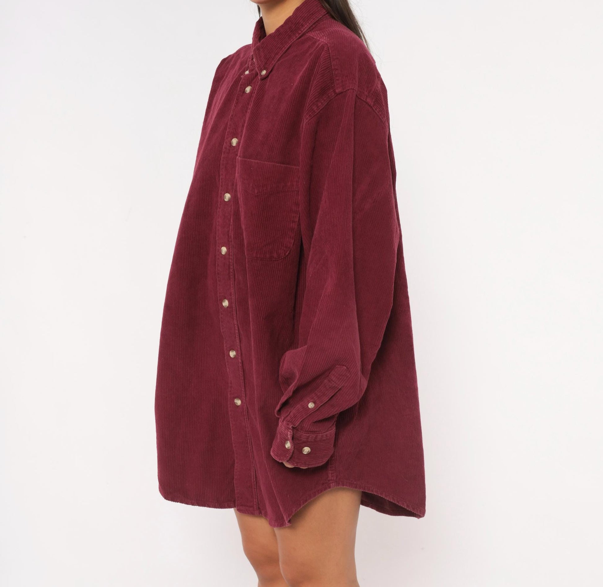 90s Fargo Clothing Burgundy Corduroy Button-Down Shirt Long Sleeve Large L