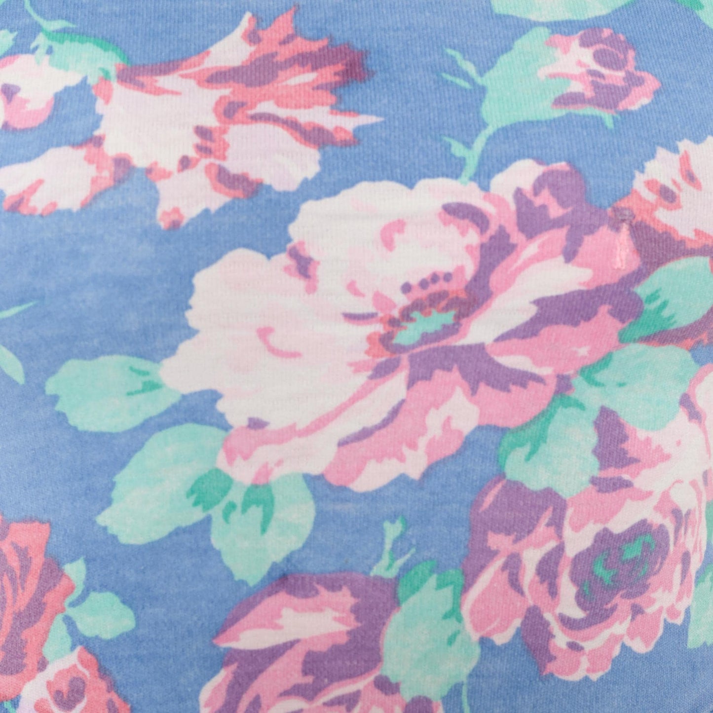 80s Periwinkle Floral Sundress Rose Print Gathered Skirt Knee Length XS