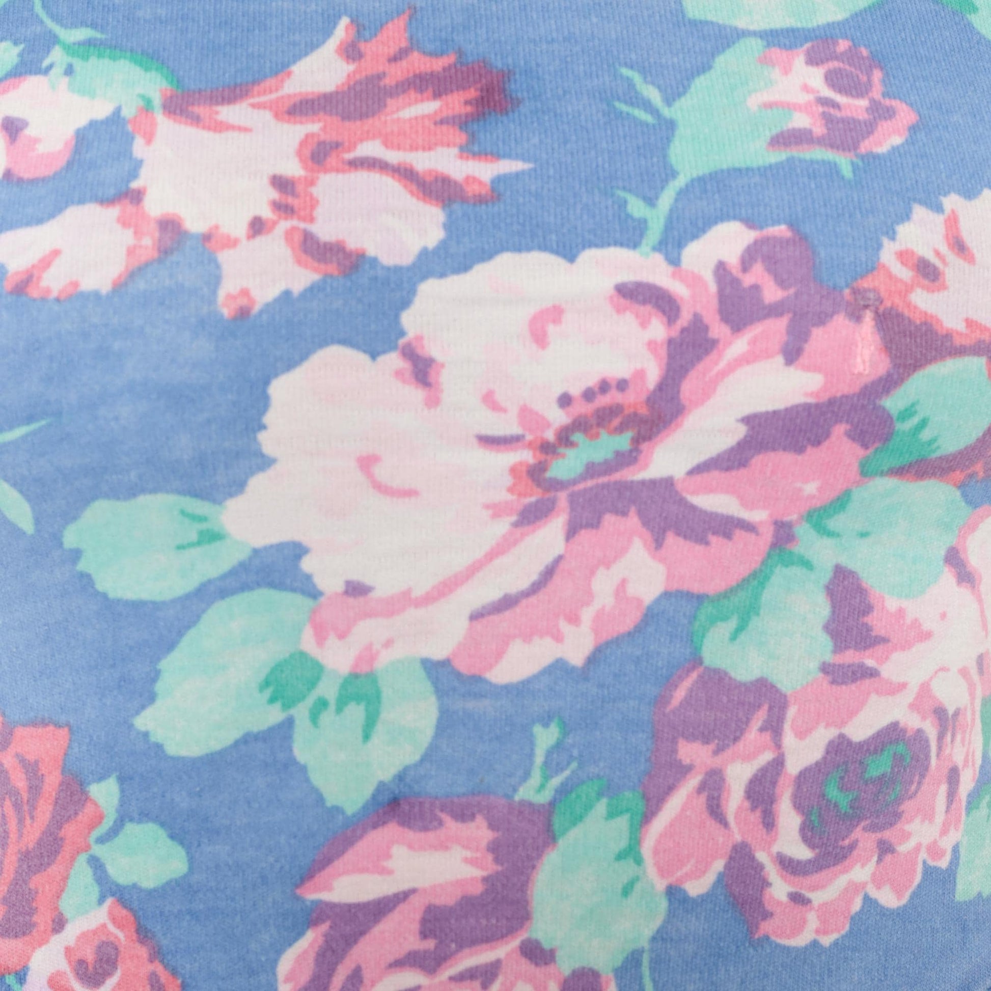 80s Periwinkle Floral Sundress Rose Print Gathered Skirt Knee Length XS
