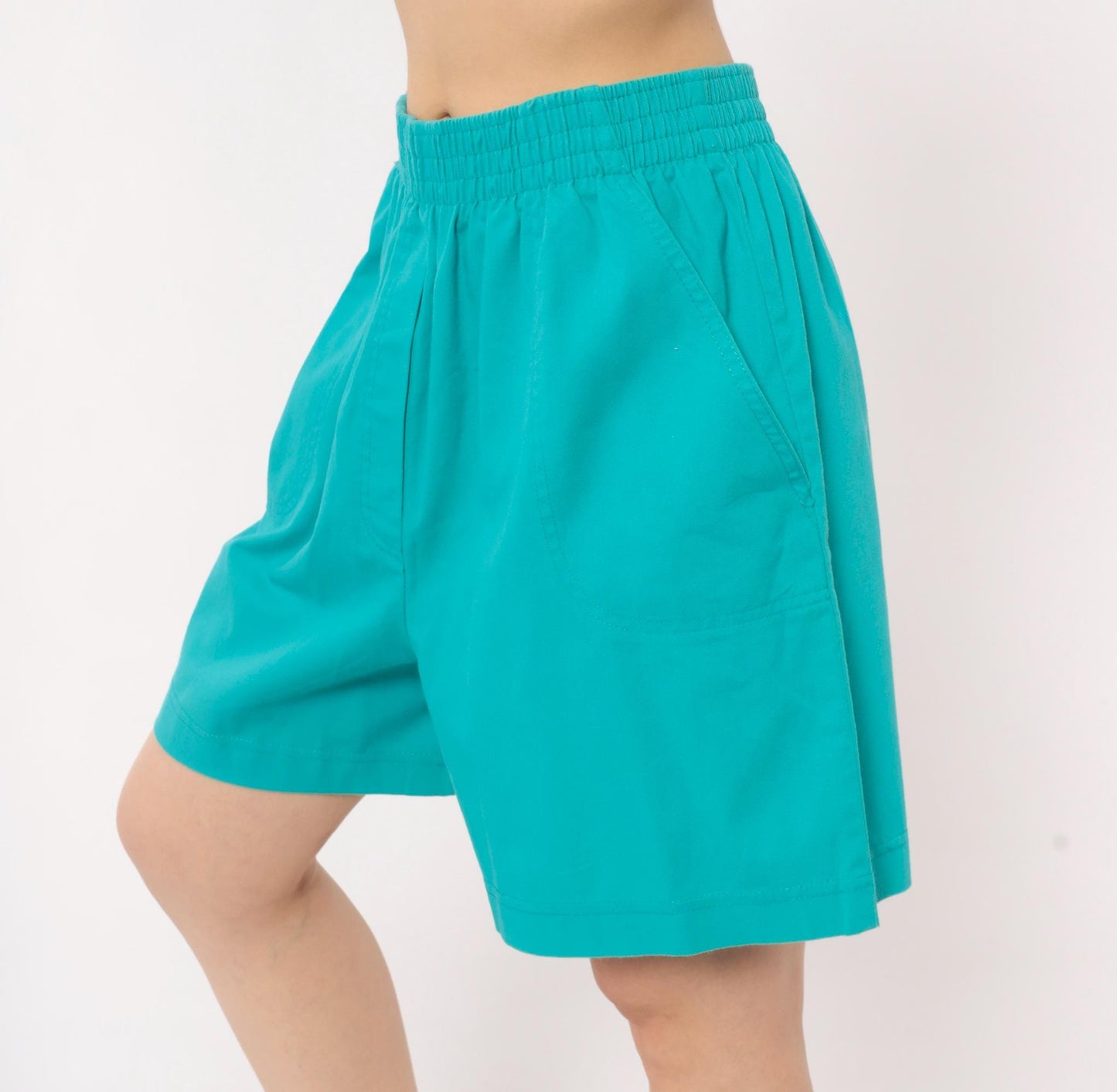 90s Cabin Creek Teal High Rise Shorts Wide Leg Cotton Elastic Waist Medium