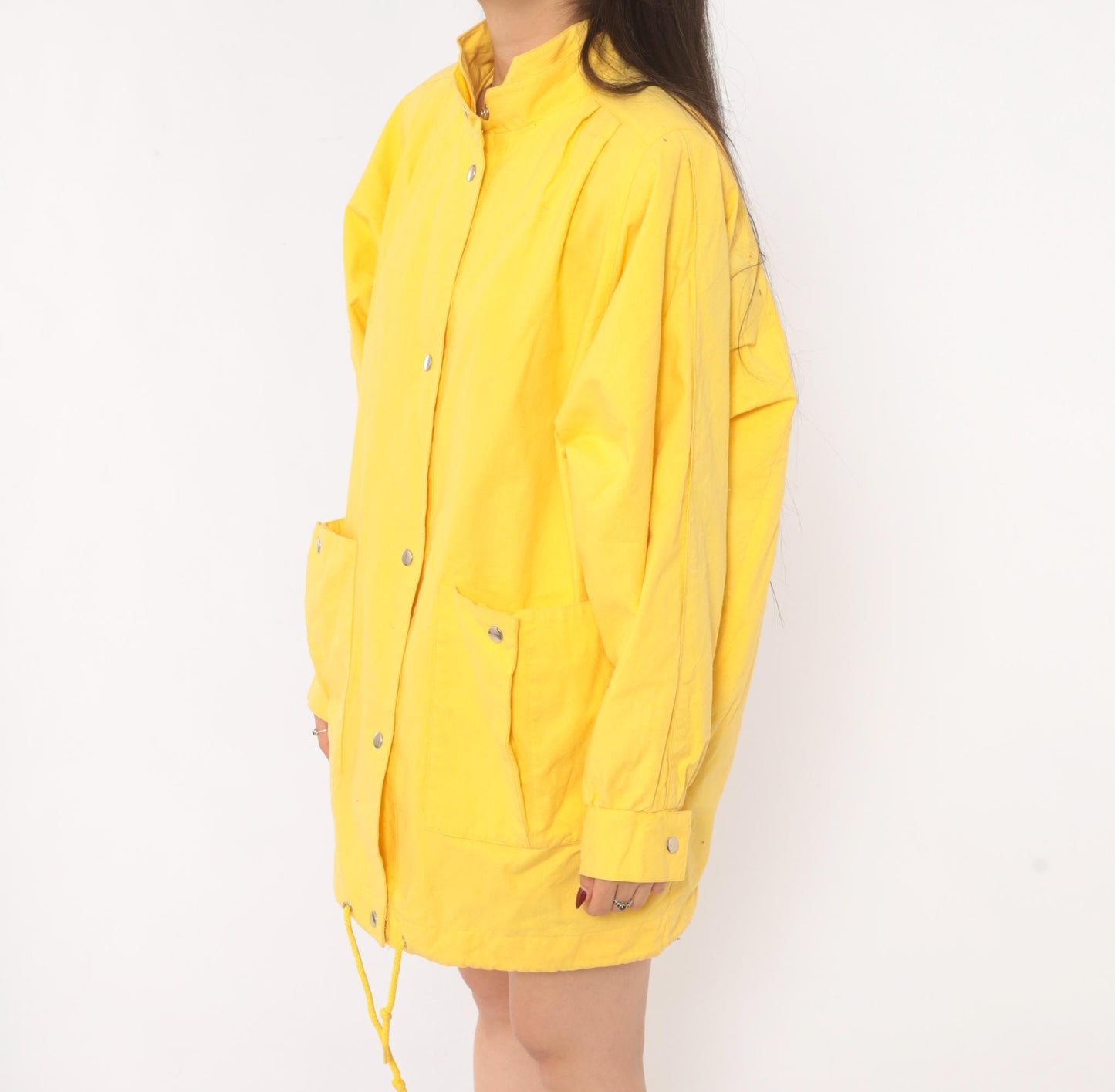 80s Pacer Yellow Cotton Parka Snap Front Stand Collar Windbreaker Small