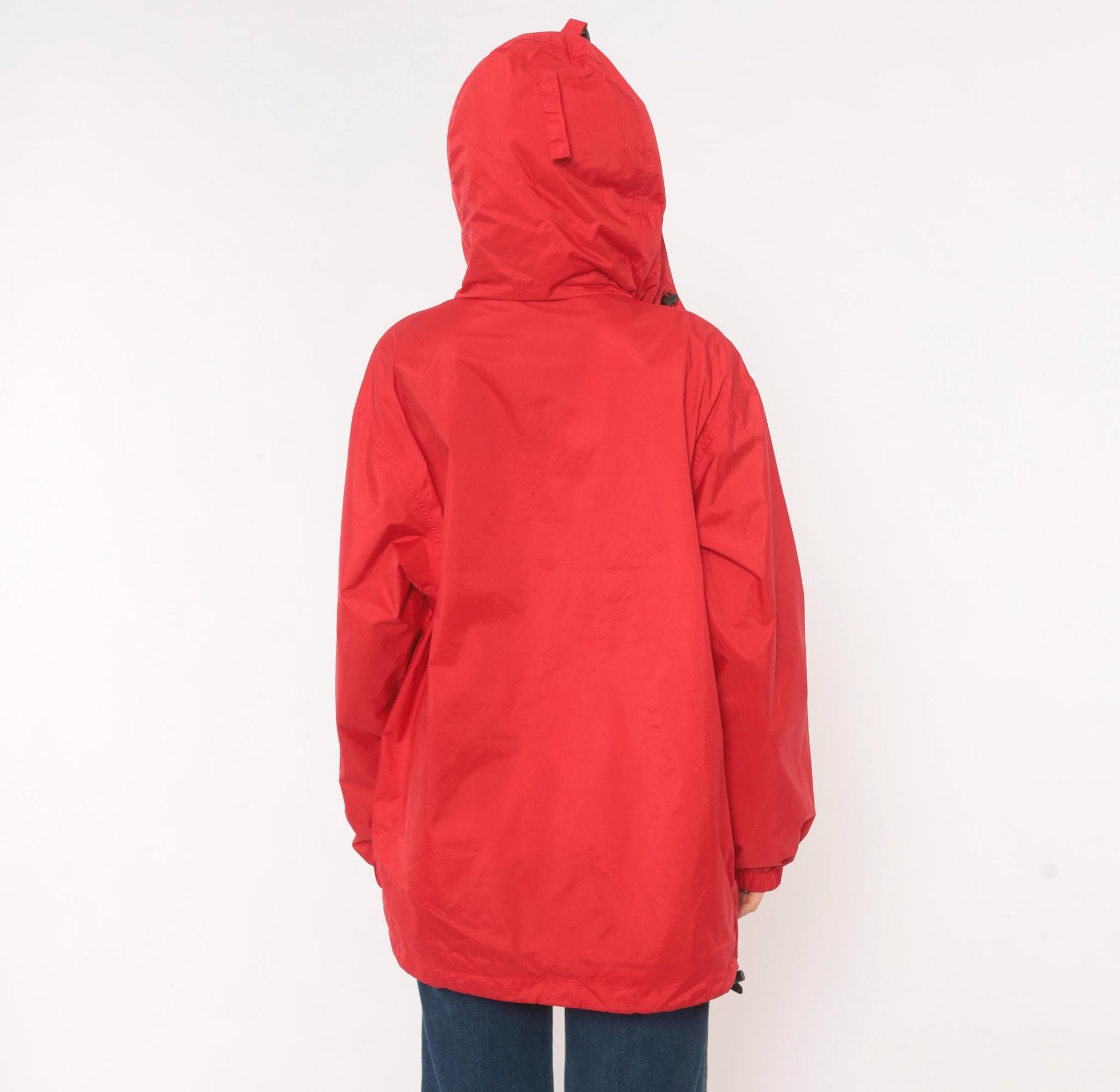 90s L.L.Bean Red Anorak Half-Zip Nylon Windbreaker Jacket Large L