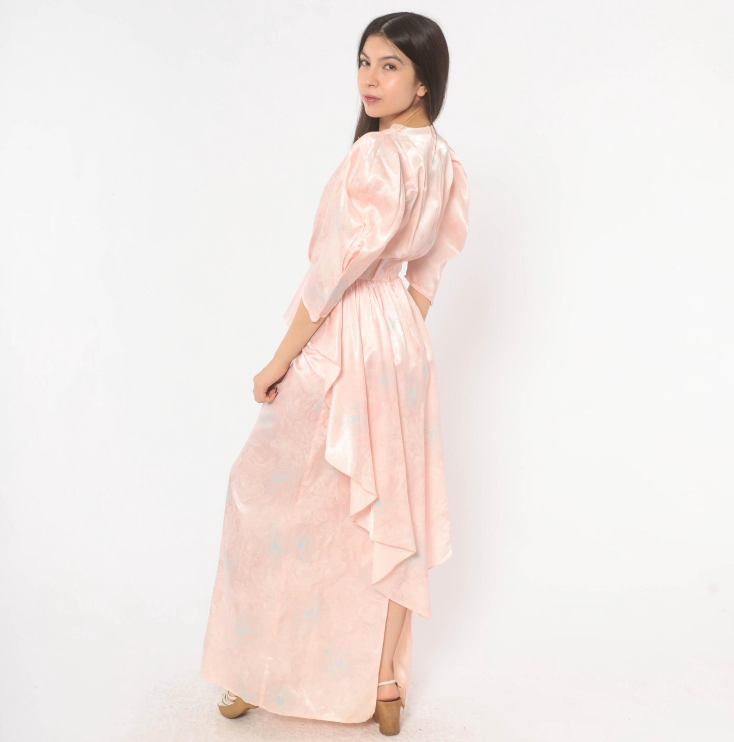 80s Zum Zum Puff Sleeve Maxi Gown Blush Pink Jacquard Floral Extra Small XS