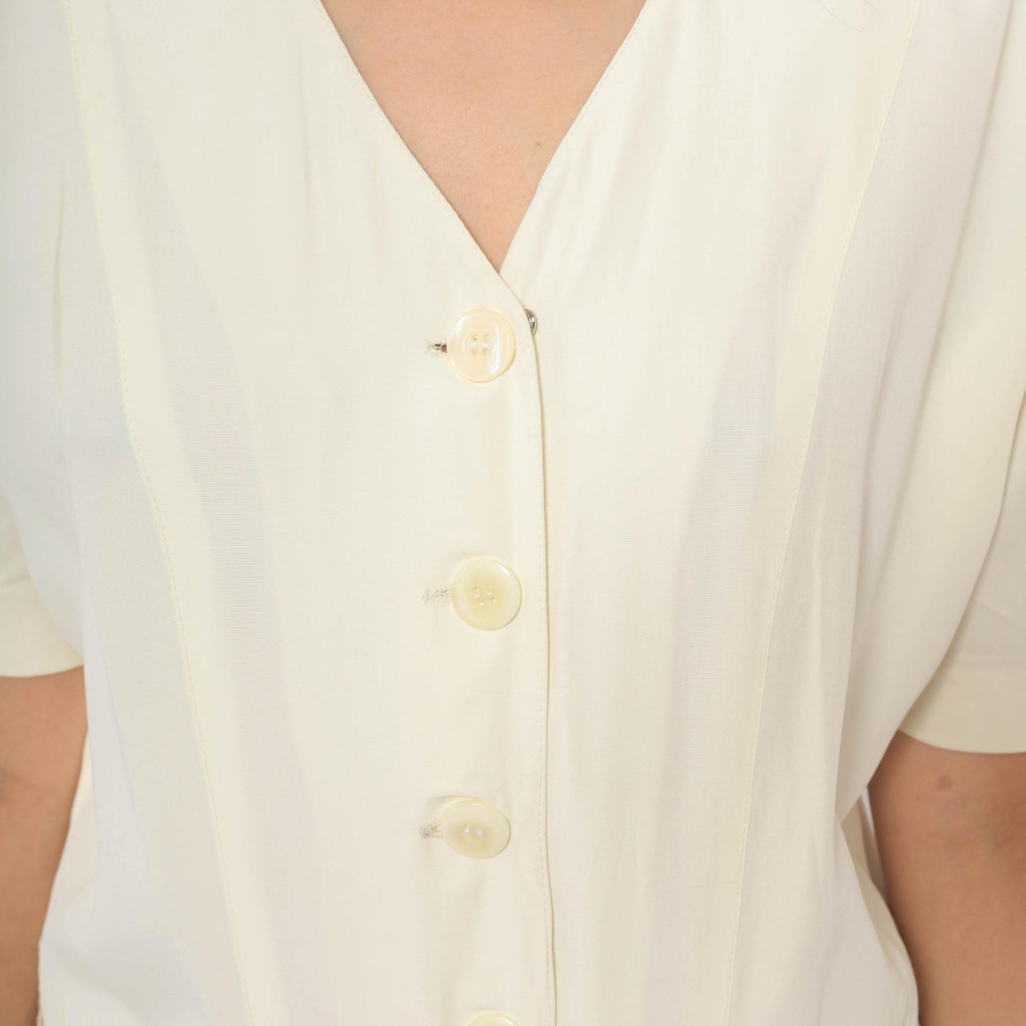 90s E.D. Michaels Cream Button Front Maxi Dress Puff Sleeve Drop Waist Medium M