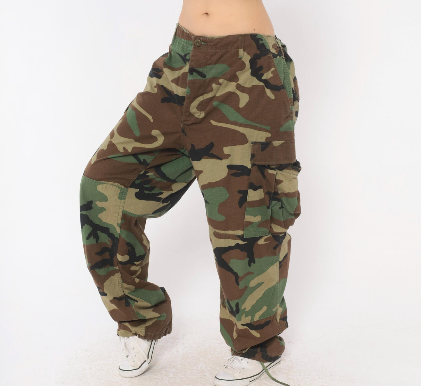 Y2K Woodland Camo Cargo Pants Olive Brown Ripstop Military BDU Large L