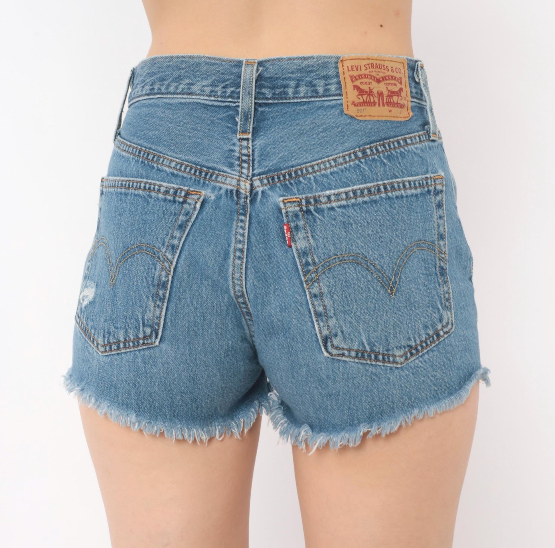 Levi's 501 Cutoff Denim Shorts Blue Button Fly High Rise Distressed Extra Small XS