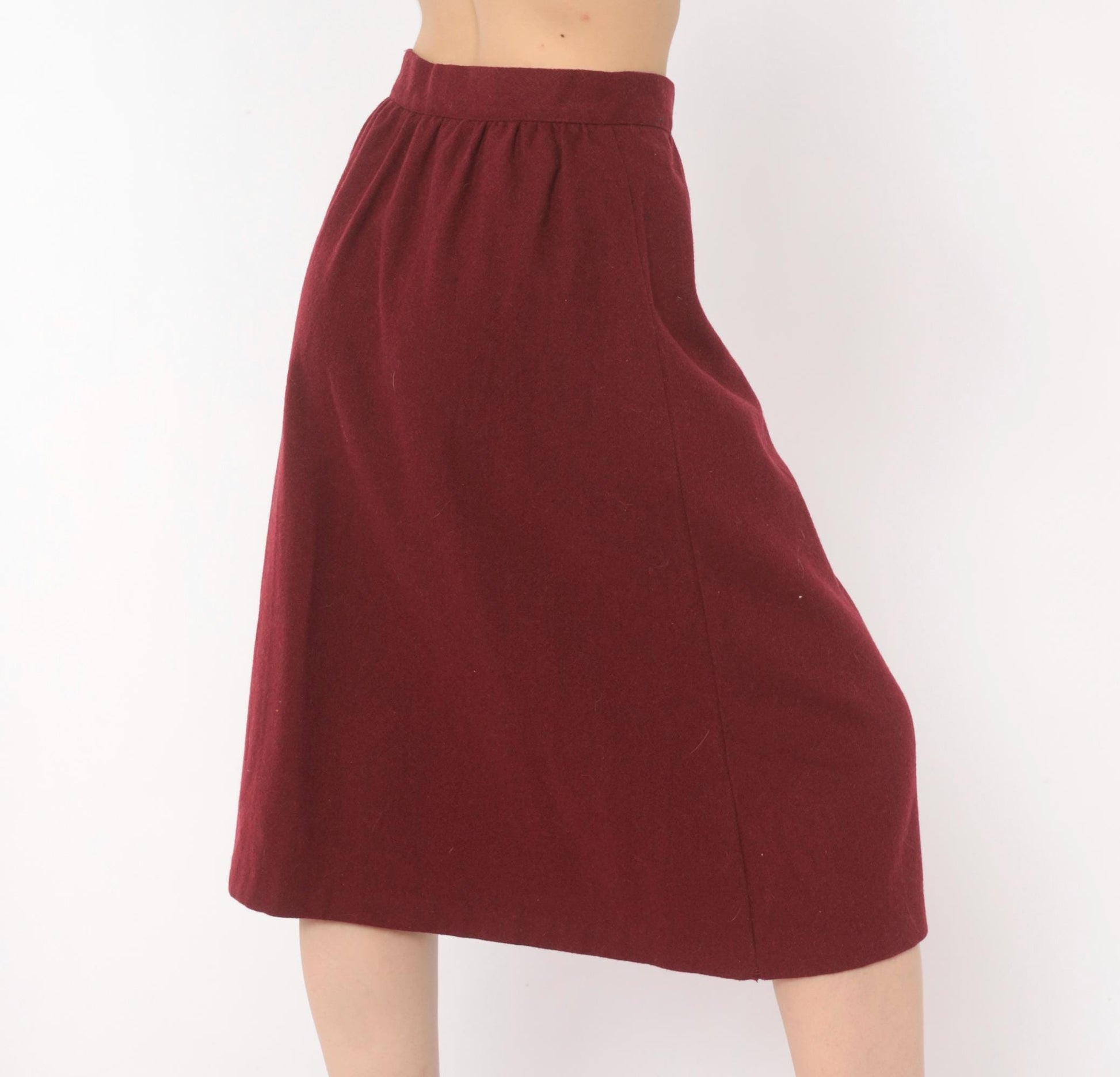 80s Sag Harbor Burgundy Wool A-Line Skirt Pleated Pockets Small