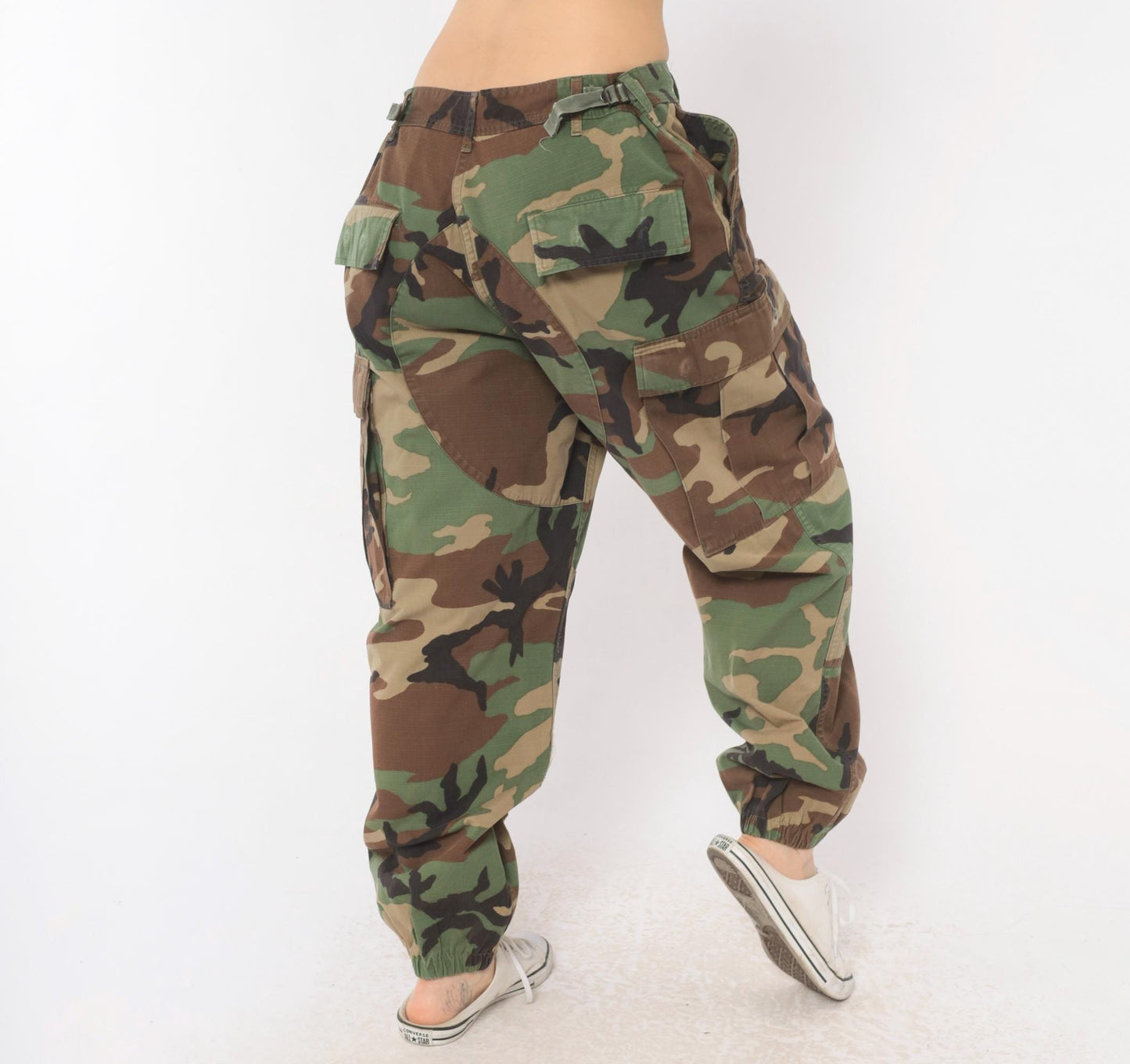 90s American Apparel Woodland Camo Cargo Pants Tapered Olive Medium M