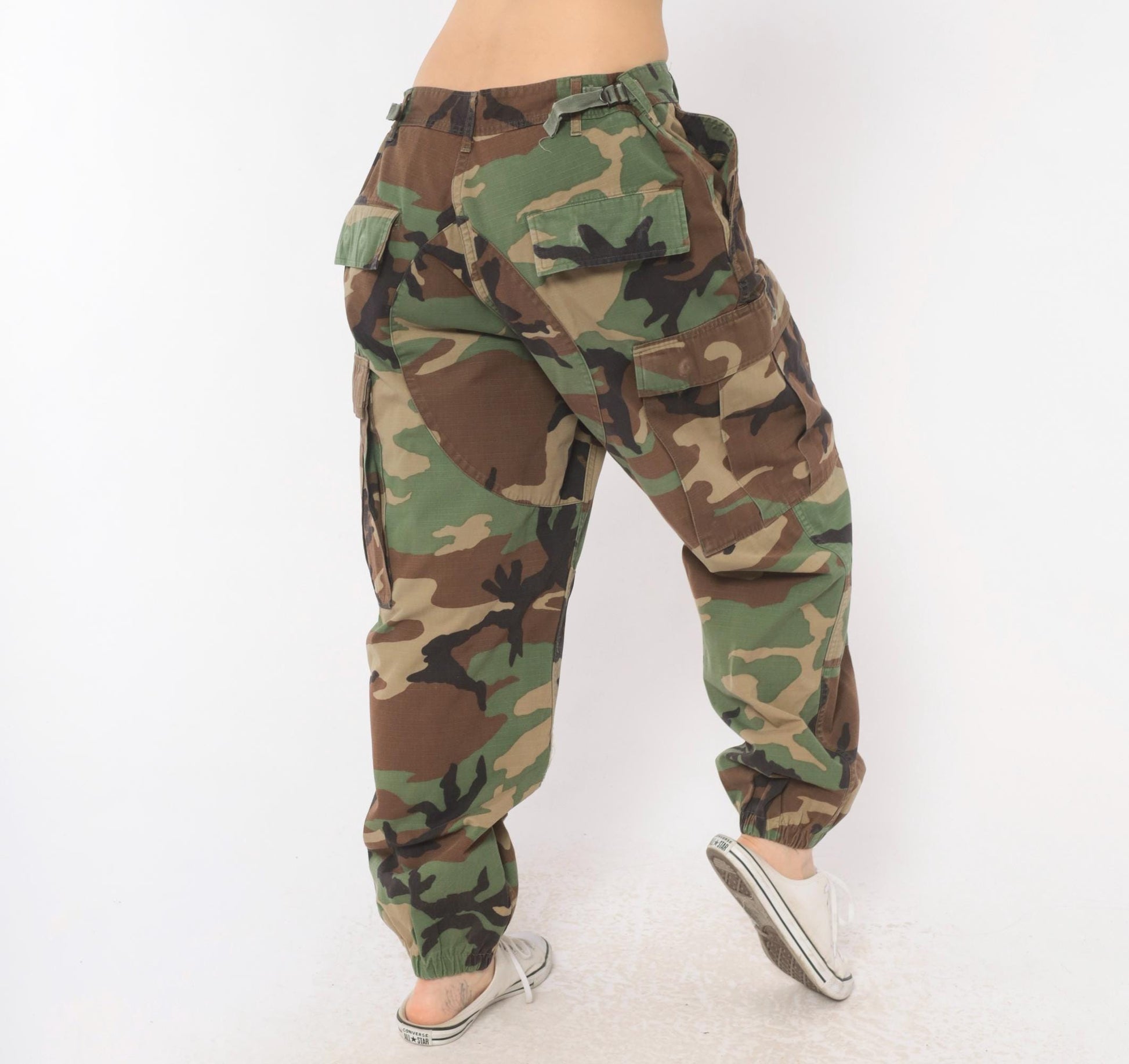90s American Apparel Woodland Camo Cargo Pants Tapered Olive Medium M