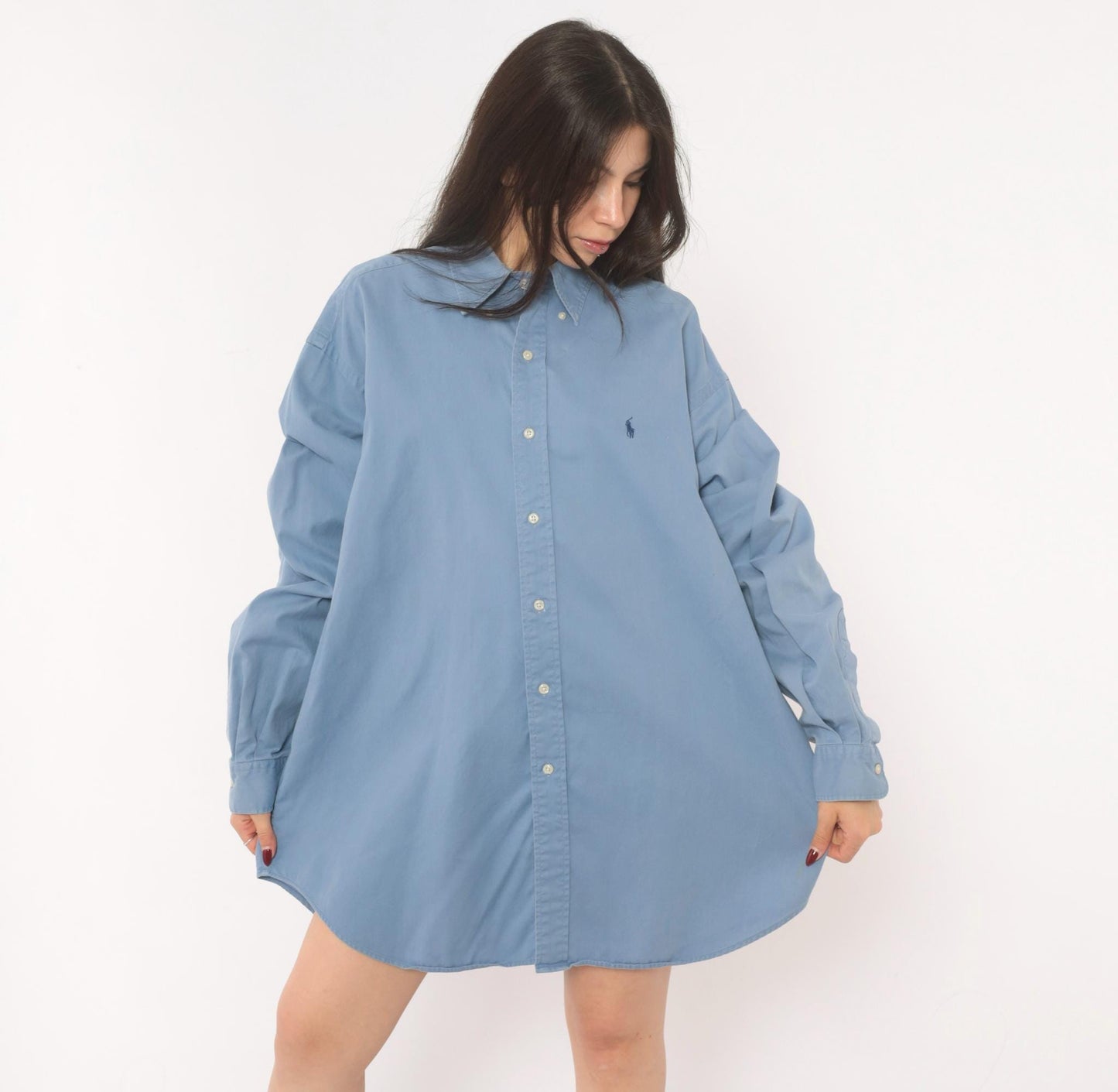 90s Ralph Lauren Powder Blue Cotton Oxford Button-Down Shirt Extra Large XL