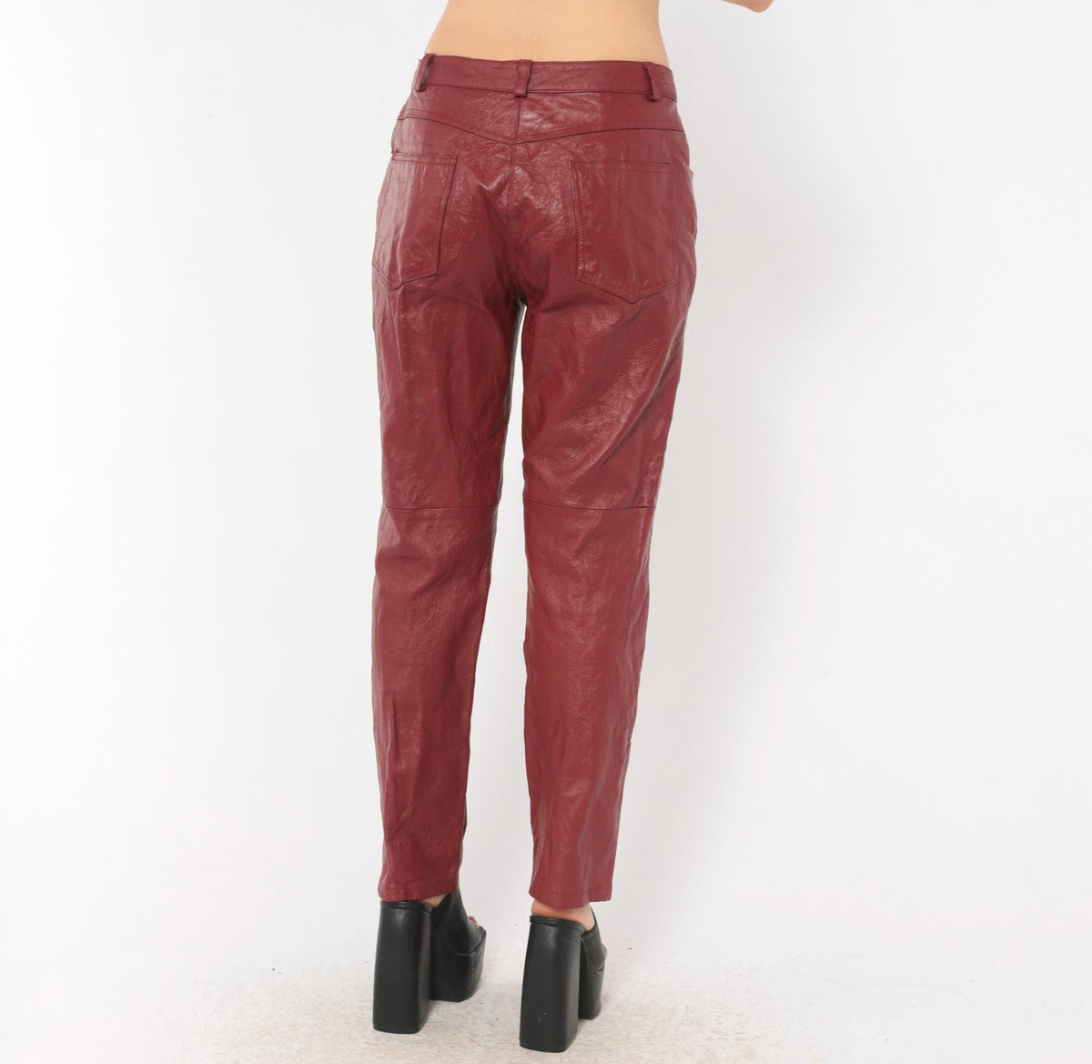 2000s Metrostyle Burgundy Leather Pants Straight Leg Low Rise Small Petite