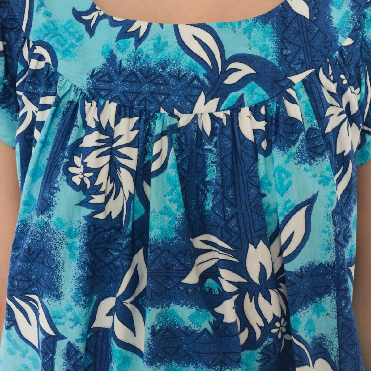 80s Made In Hawaii Muumuu Dress Blue Floral Cotton Knee-Length Medium