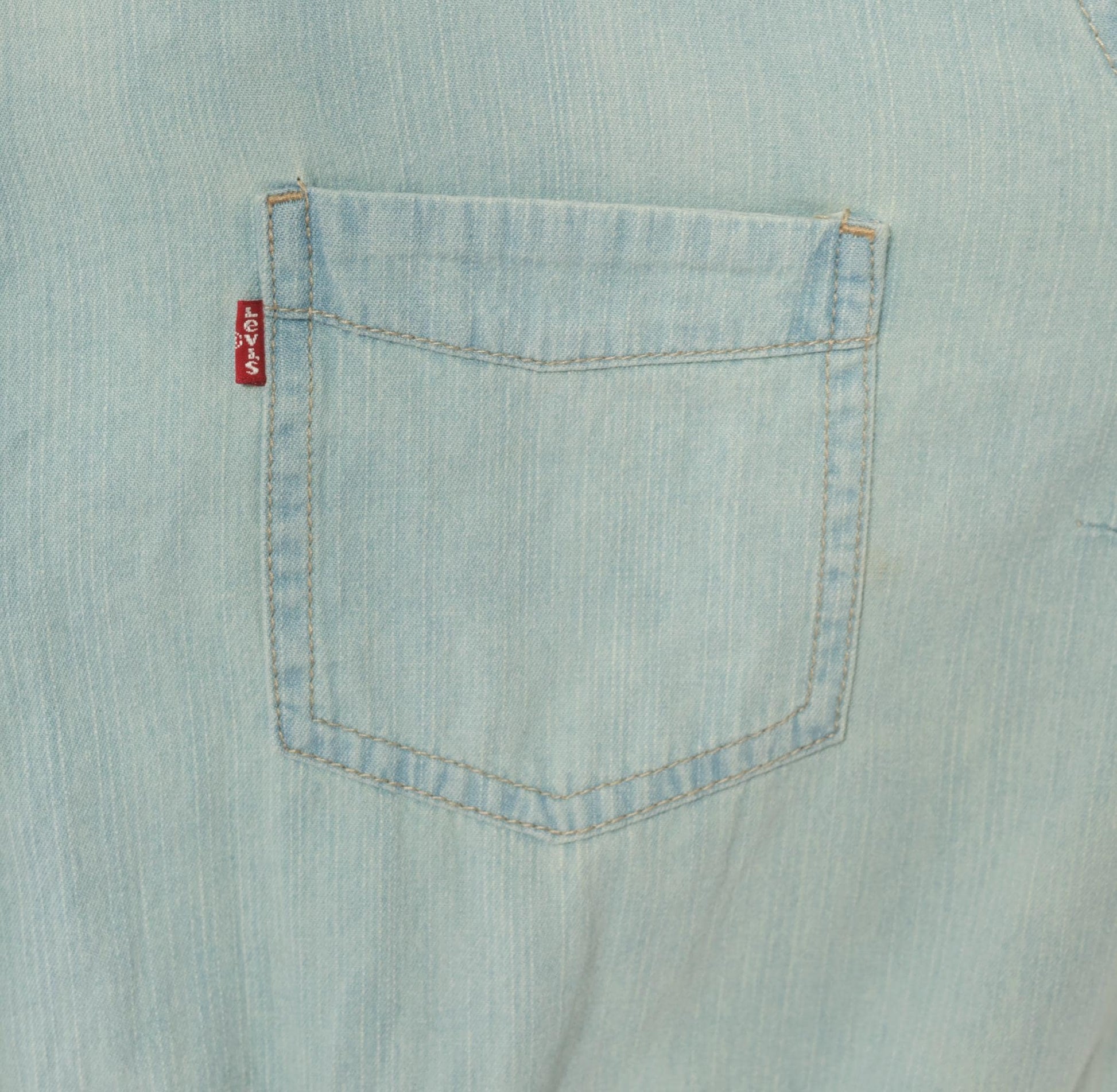 00s Levis Light Wash Denim Shirt Dress Western Yoke Midi Cotton Plus Size 3XL