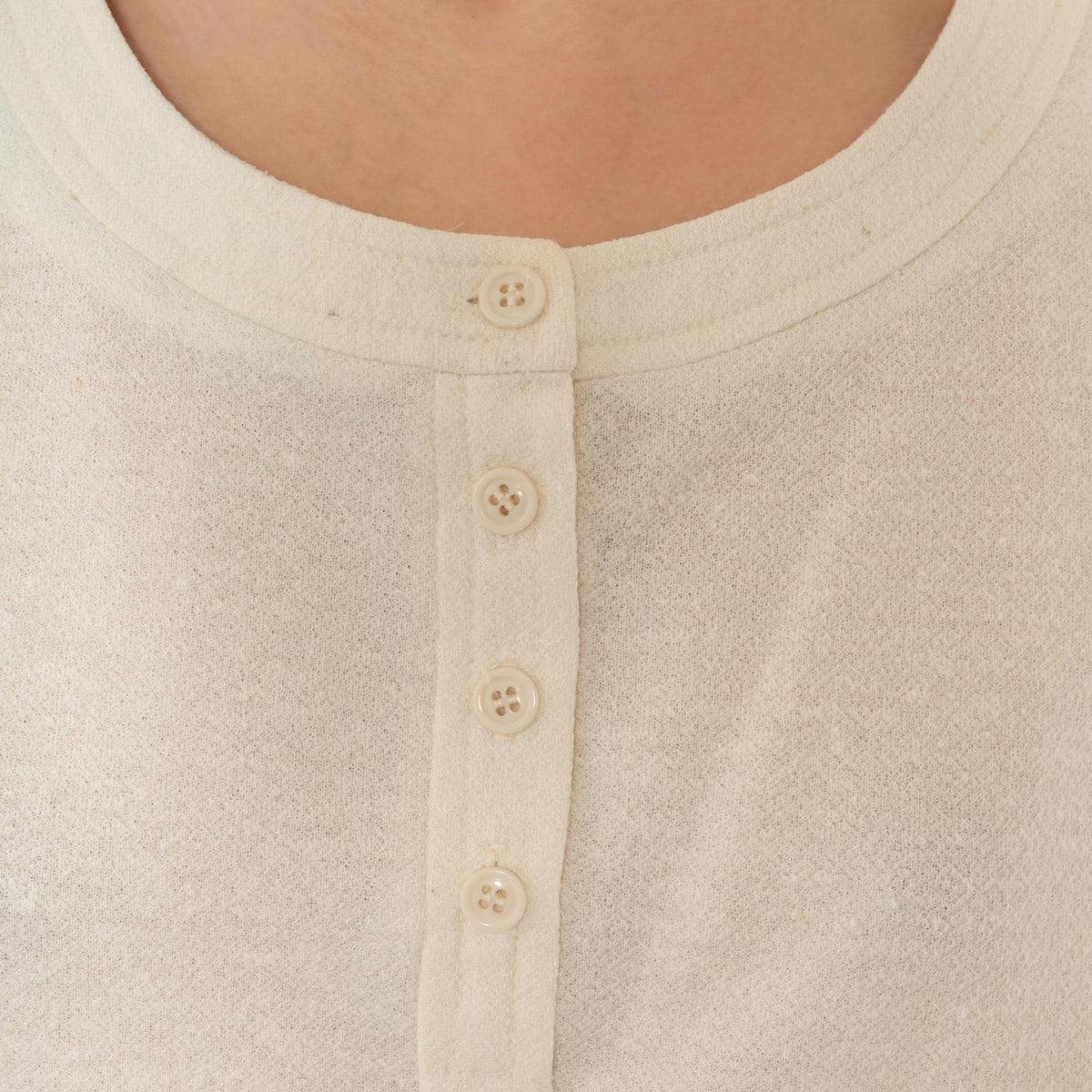 70s Cream Henley Dress Button Front A-Line Knee Length Short Sleeve Small Medium