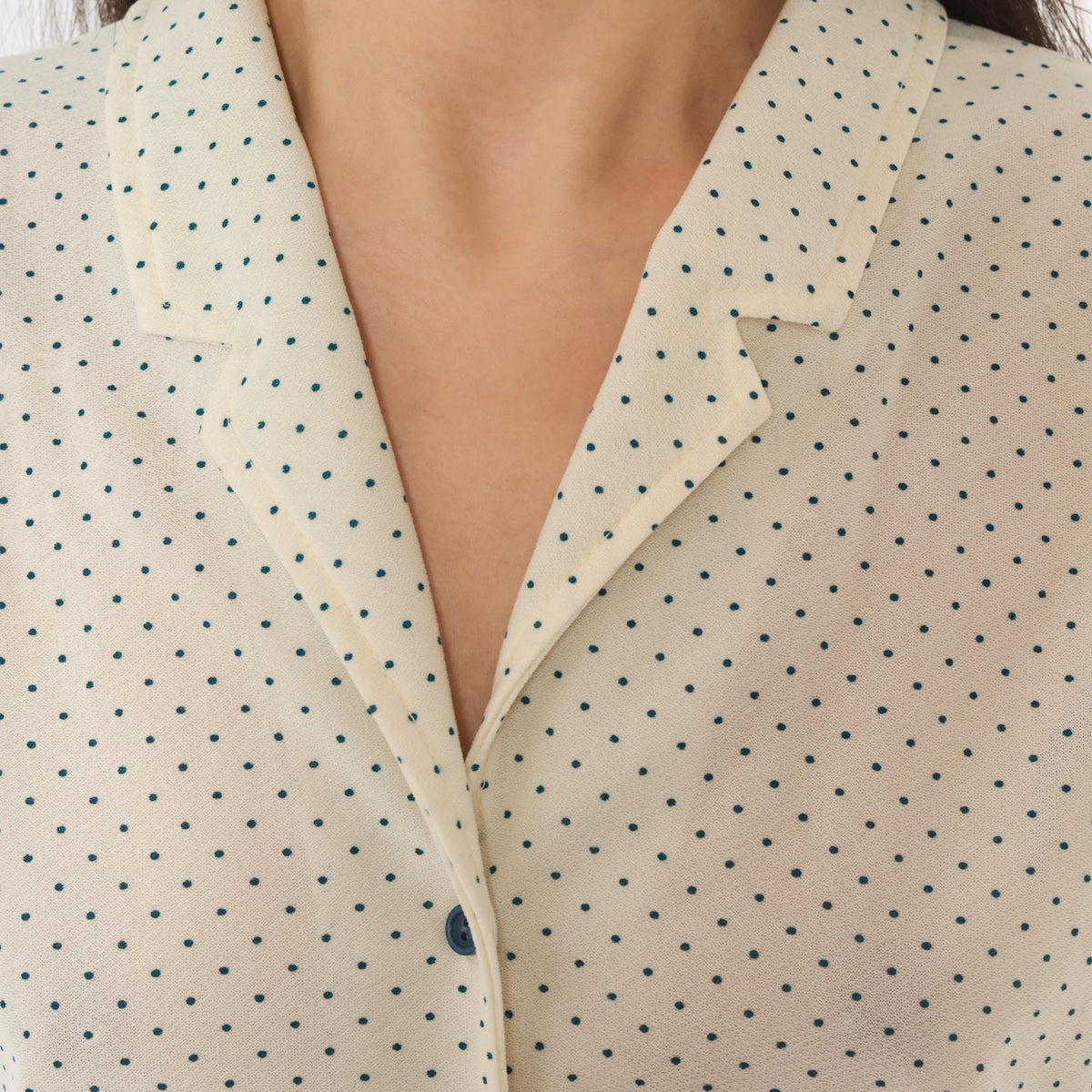 70s Promises Promises Polka Dot Dress Cream Navy Cap Sleeve Knee Length Small