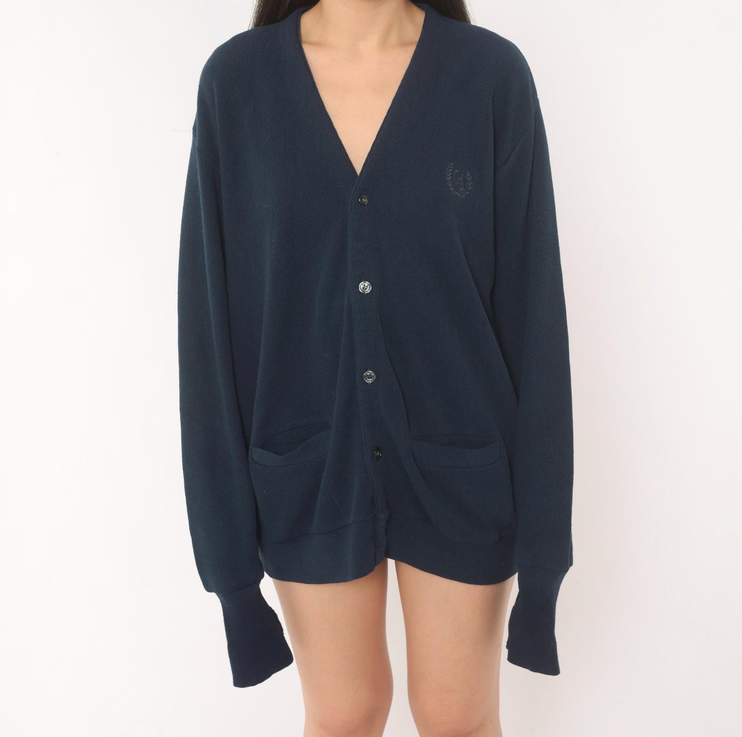 Geoffrey Beene Navy Cardigan V-Neck Button Front Knit Sweater Medium M