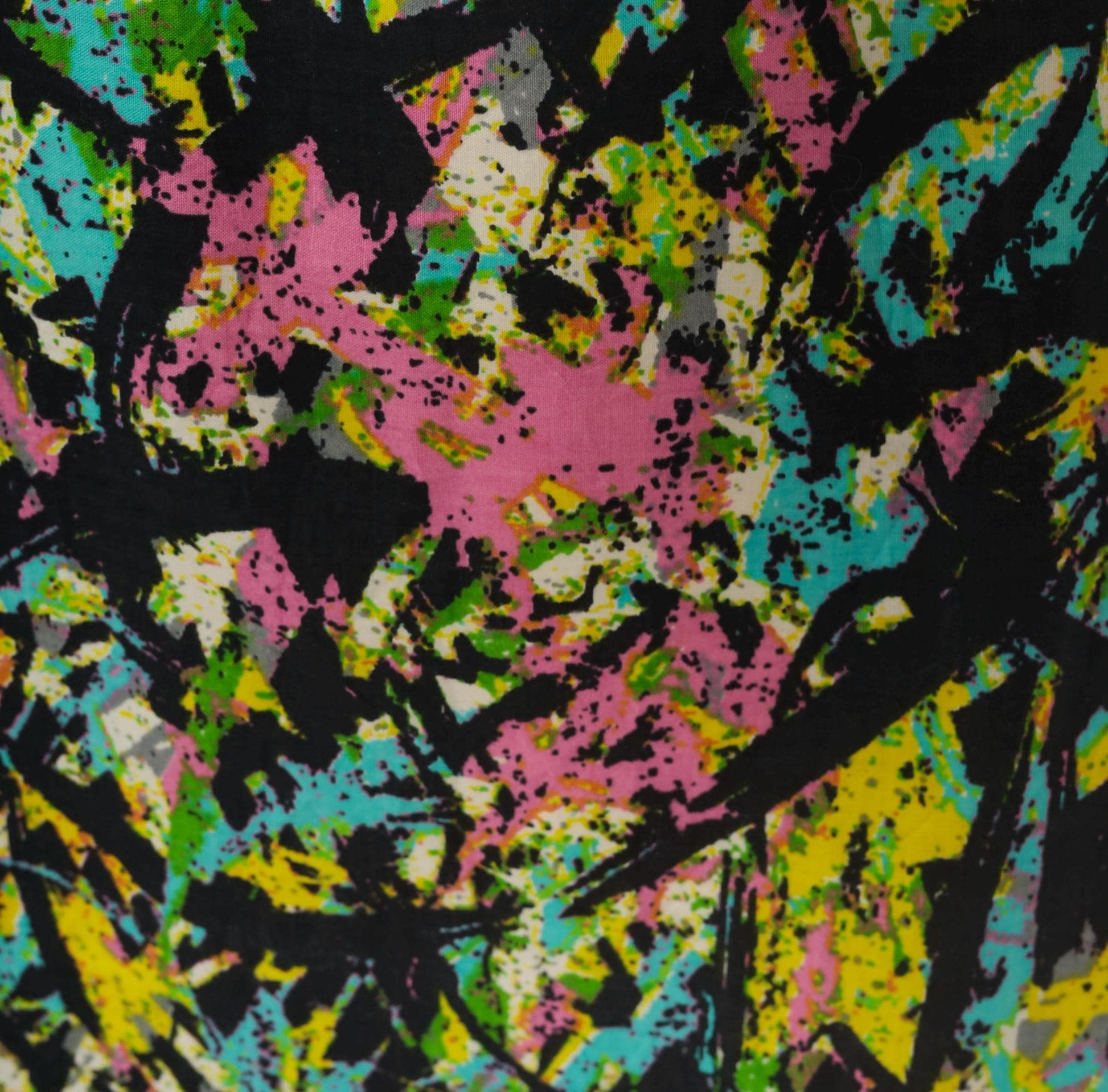 70s Splatter Paint Shift Dress Abstract Print Cotton A-Line Medium