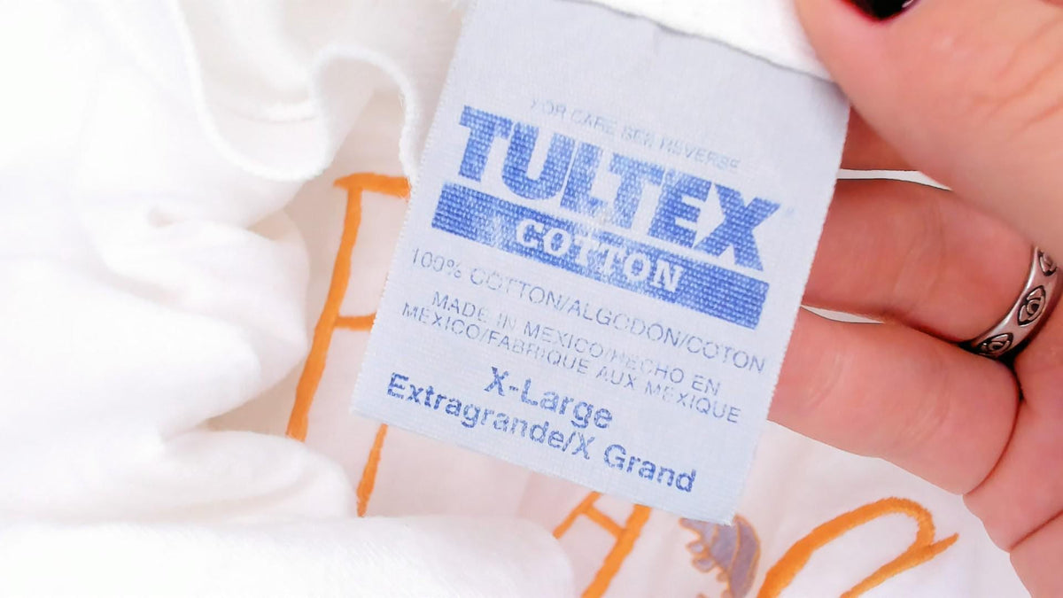 90s Tultex Texas Embroidered Tee White Cotton Cactus Longhorn Armadillo Coyote Extra Large XL