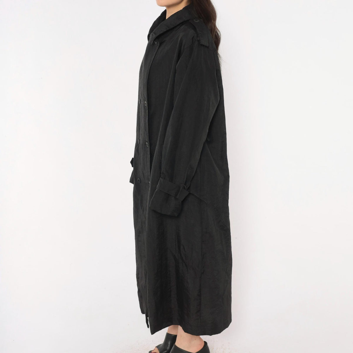 90s Jennifer Chase Black Trench Coat Double Breasted Collared Duster Extra Large XL