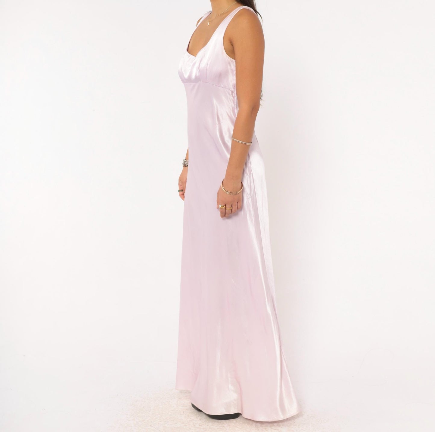 90s Niki Originals Lilac Satin Maxi Gown Sweetheart Neckline Lace-Up Back Medium M