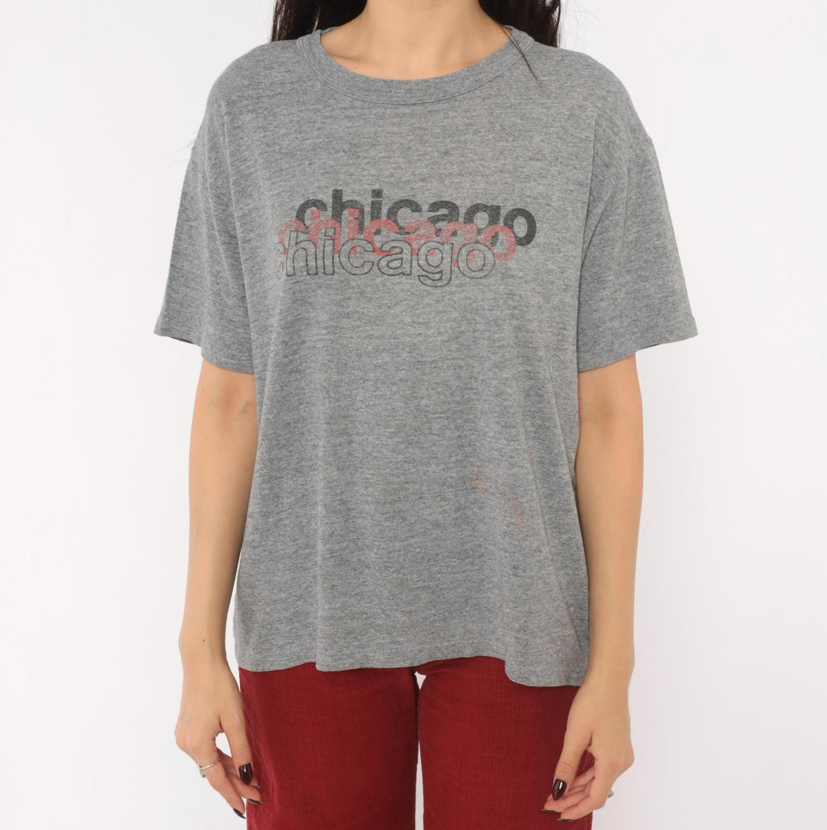 90s Russell Athletic Chicago Graphic Tee Grey Heather Cotton Medium