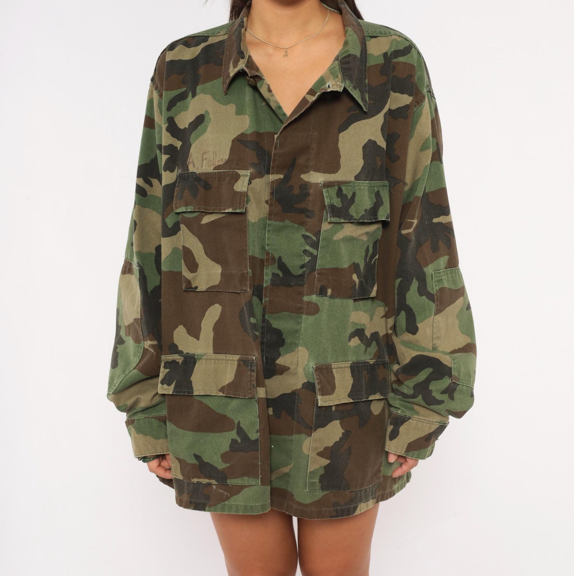 90s Propper Woodland Camo BDU Shirt Jacket Olive Brown Utility Extra Large XL