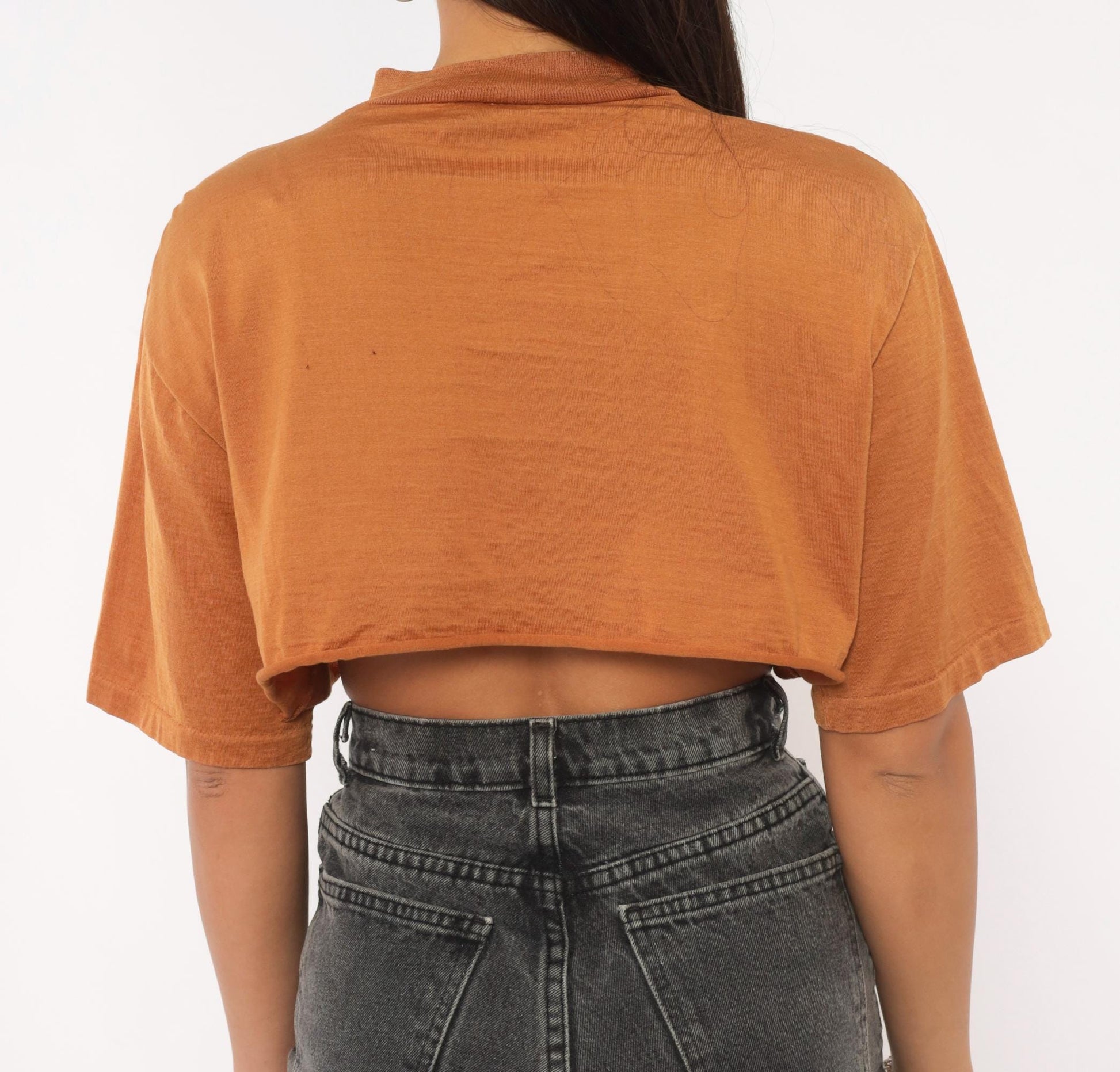 80s The Men's Store Rust Mock Neck Crop Top Cotton Durene Large L
