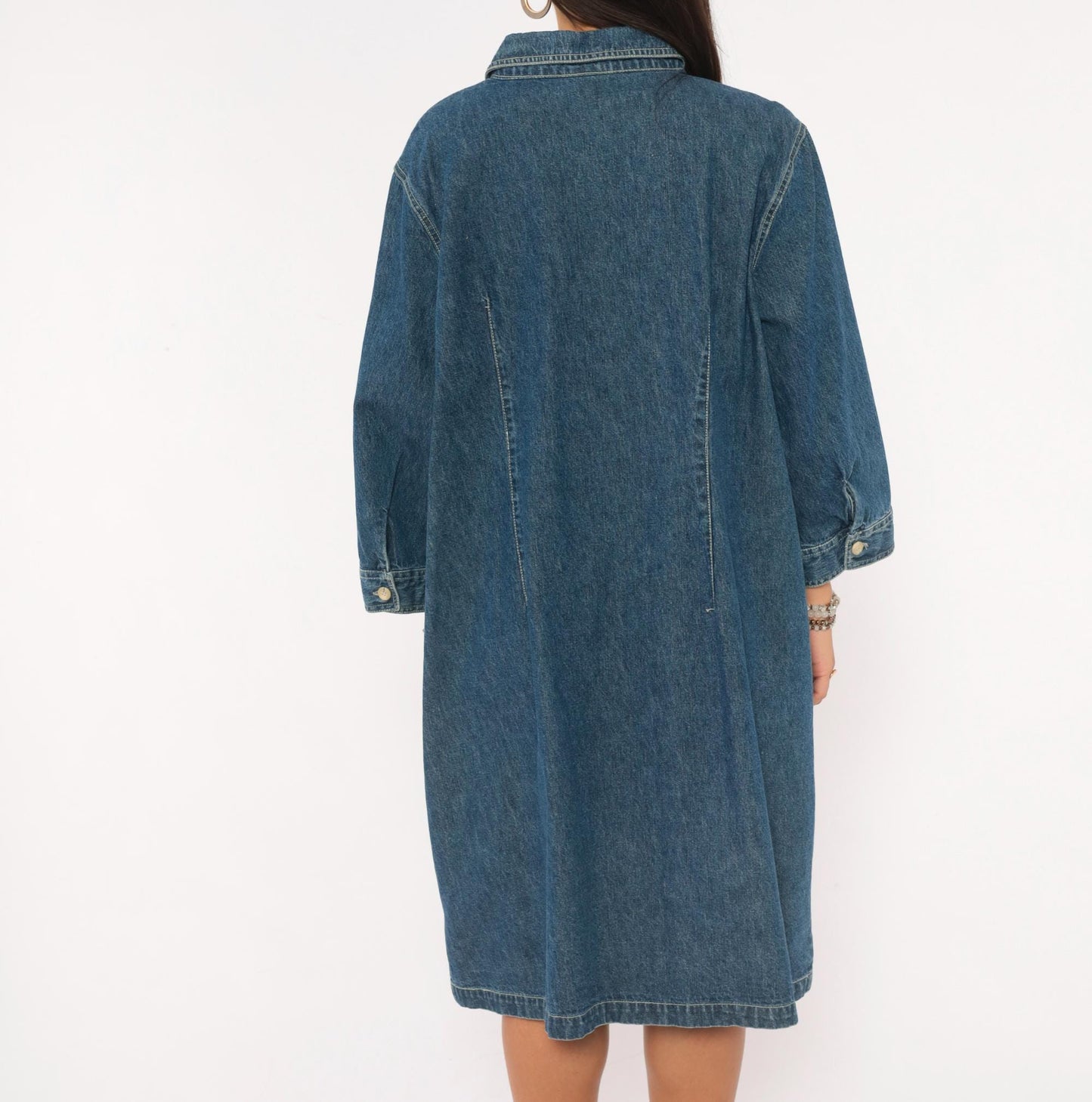 90s Carolina Blues Denim Shirt Dress Navy Button Front Cotton Plus Size XXL