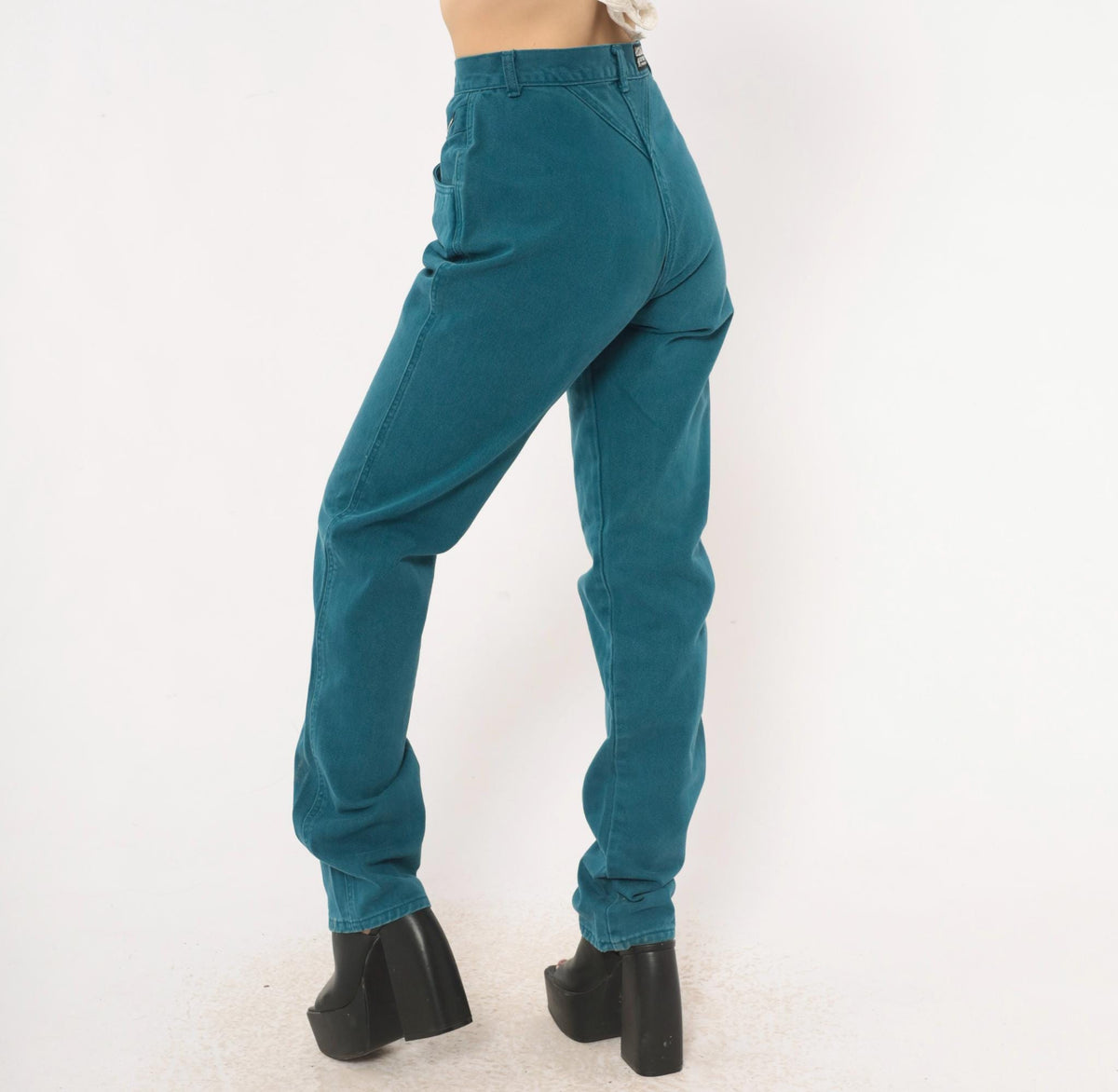 90s Rocky Mountain Teal Denim High Waist Mom Jeans Tapered Straight Leg Extra Small XS