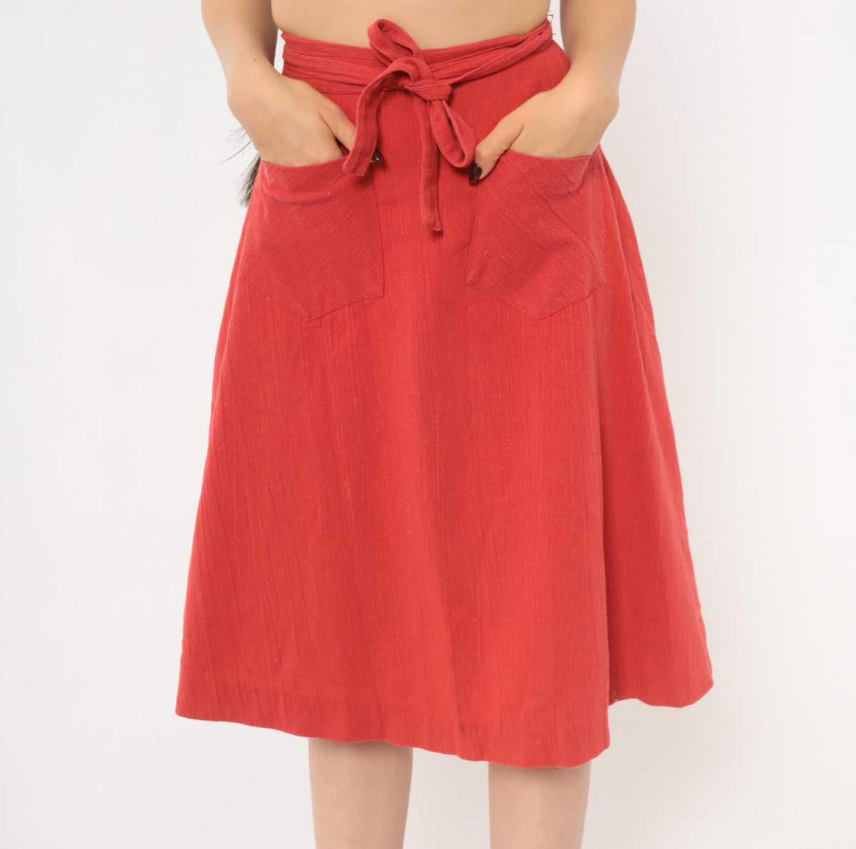 70s Ardee Rust Wrap Skirt A-Line Tie Waist Linen Blend Extra Small XS