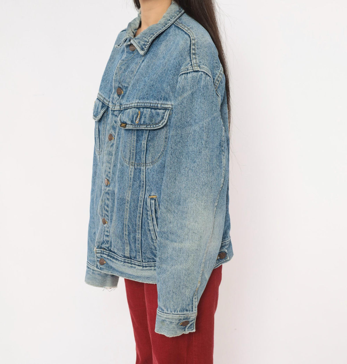 90s Lee Light Wash Denim Jacket Cotton Button Front Medium