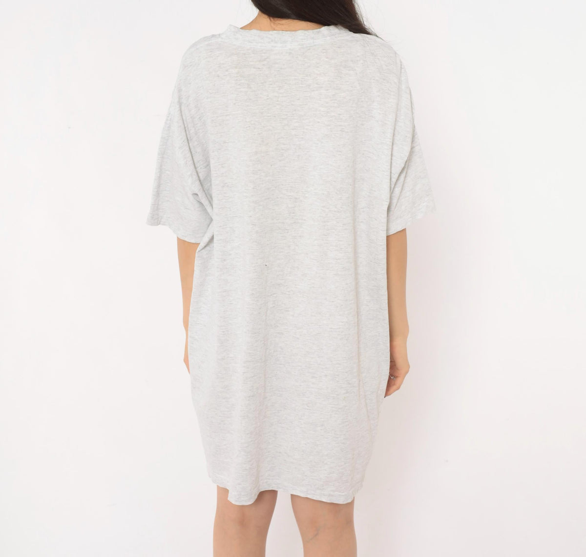 90s Cigli Slogan T-Shirt Dress Grey Heather Cotton Pink Teal Print Small