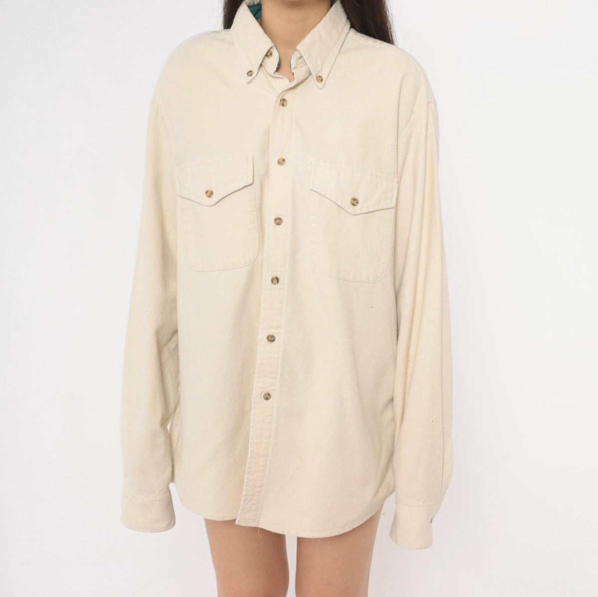 90s John Ashford Sport Cream Flannel Button Up Shirt Cotton Large