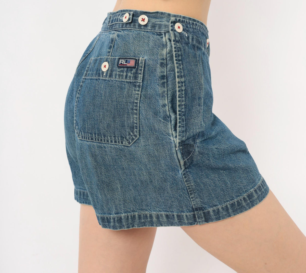 Y2K Ralph Lauren Denim Shorts Blue High Waist Cotton Medium M