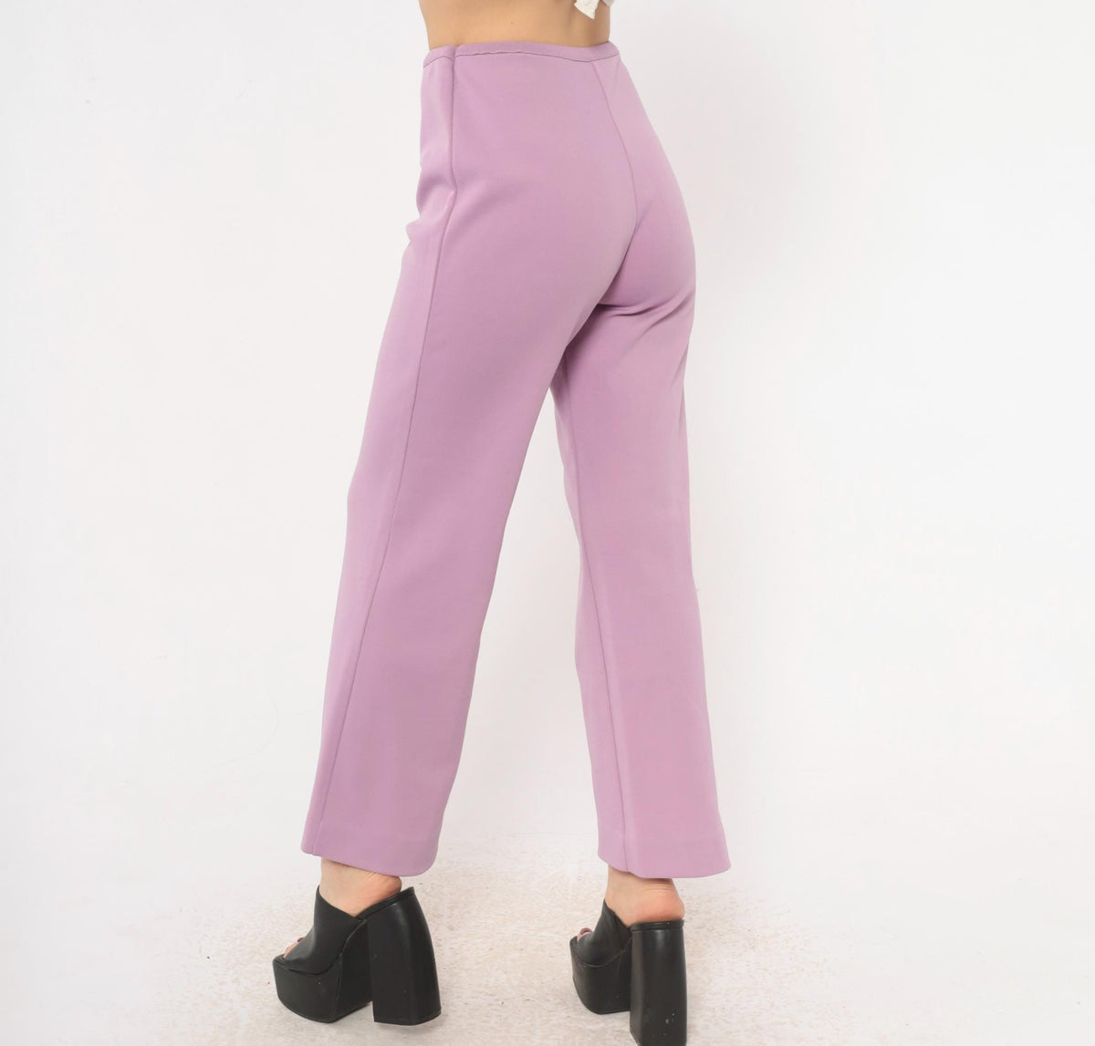 70s Lavender High-Waist Wide-Leg Flare Pants Pull-On Cropped Small