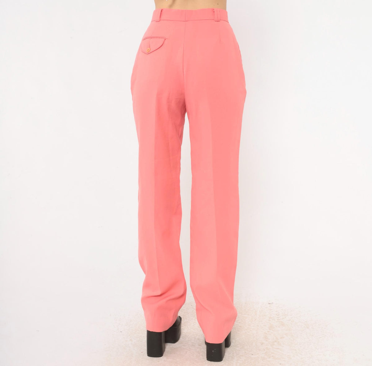 70s Funny Girl Peach High-Waist Straight Trousers Pleated Front Small