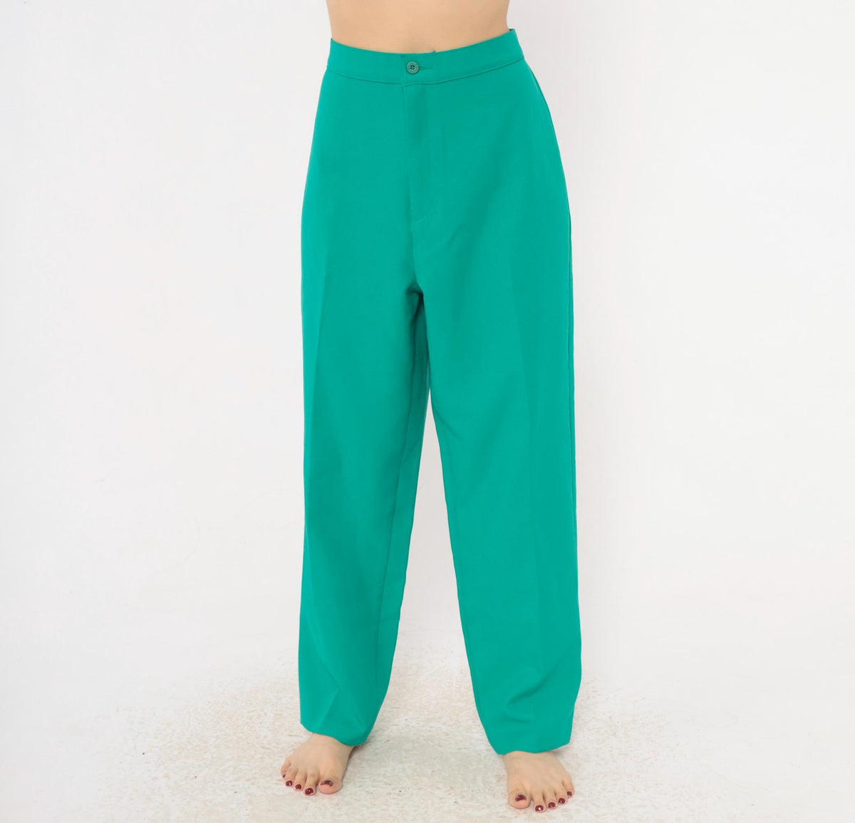70s Bend Over Teal High Waist Straight Leg Trousers Petite Large