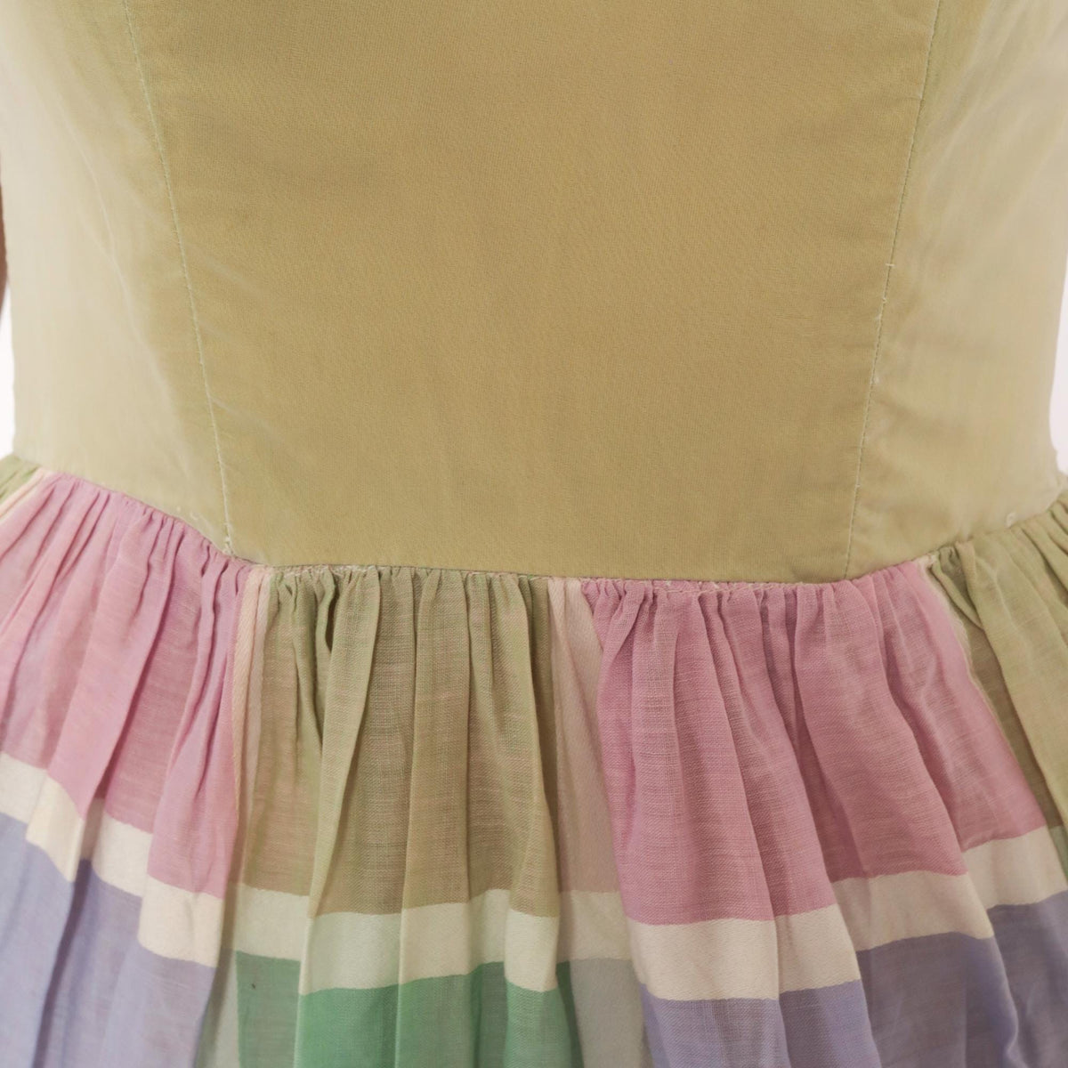 60s Pastel Plaid Sundress Sweetheart Neckline Gathered Skirt Cotton XS