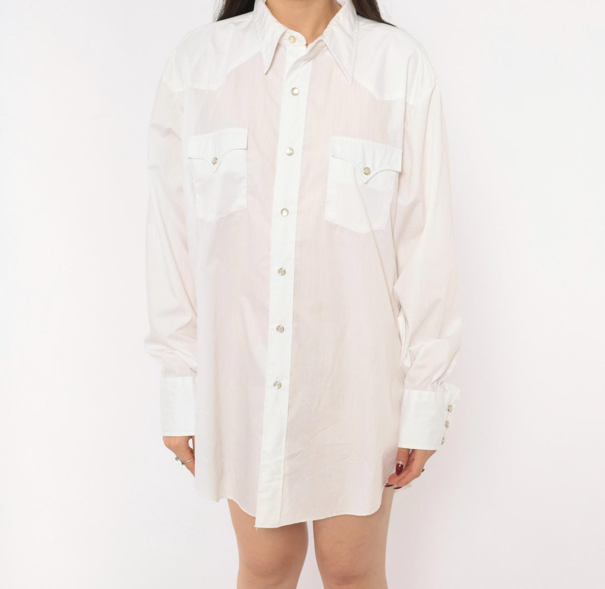 90s H Bar C Western Snap Shirt Pearl Button White Cotton Mens Large