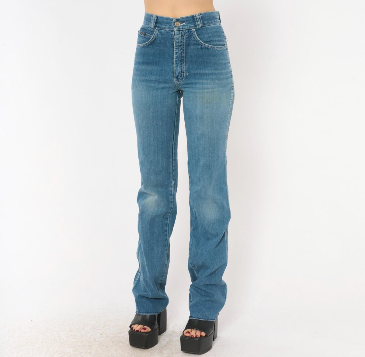 80s Flyers High Waist Straight Leg Jeans Medium Wash Cotton Blue Extra Small XS