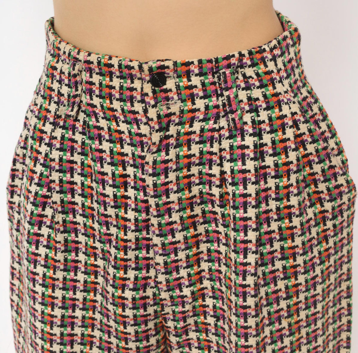 90s For Pete's Sake Houndstooth Pleated Bermuda Shorts Multicolor Linen Small