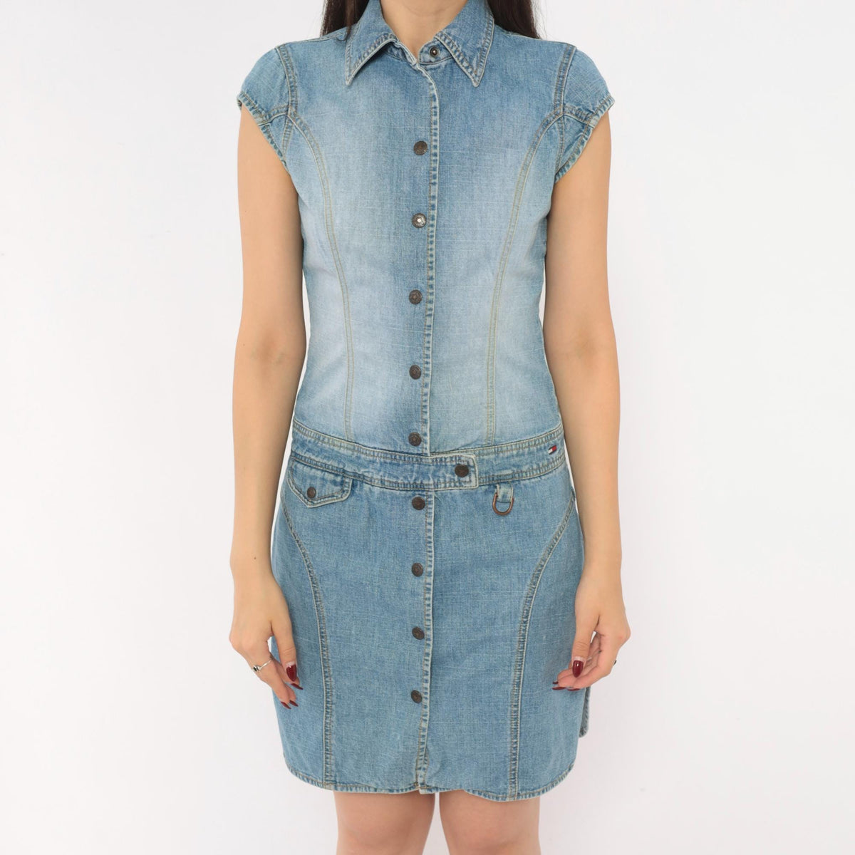 Tommy Jeans Y2K Light Wash Denim Mini Dress Snap Button Small S