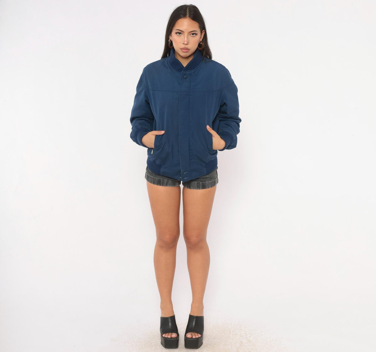 80s Baracuta Bomber Jacket Navy Blue Tartan Lining Medium